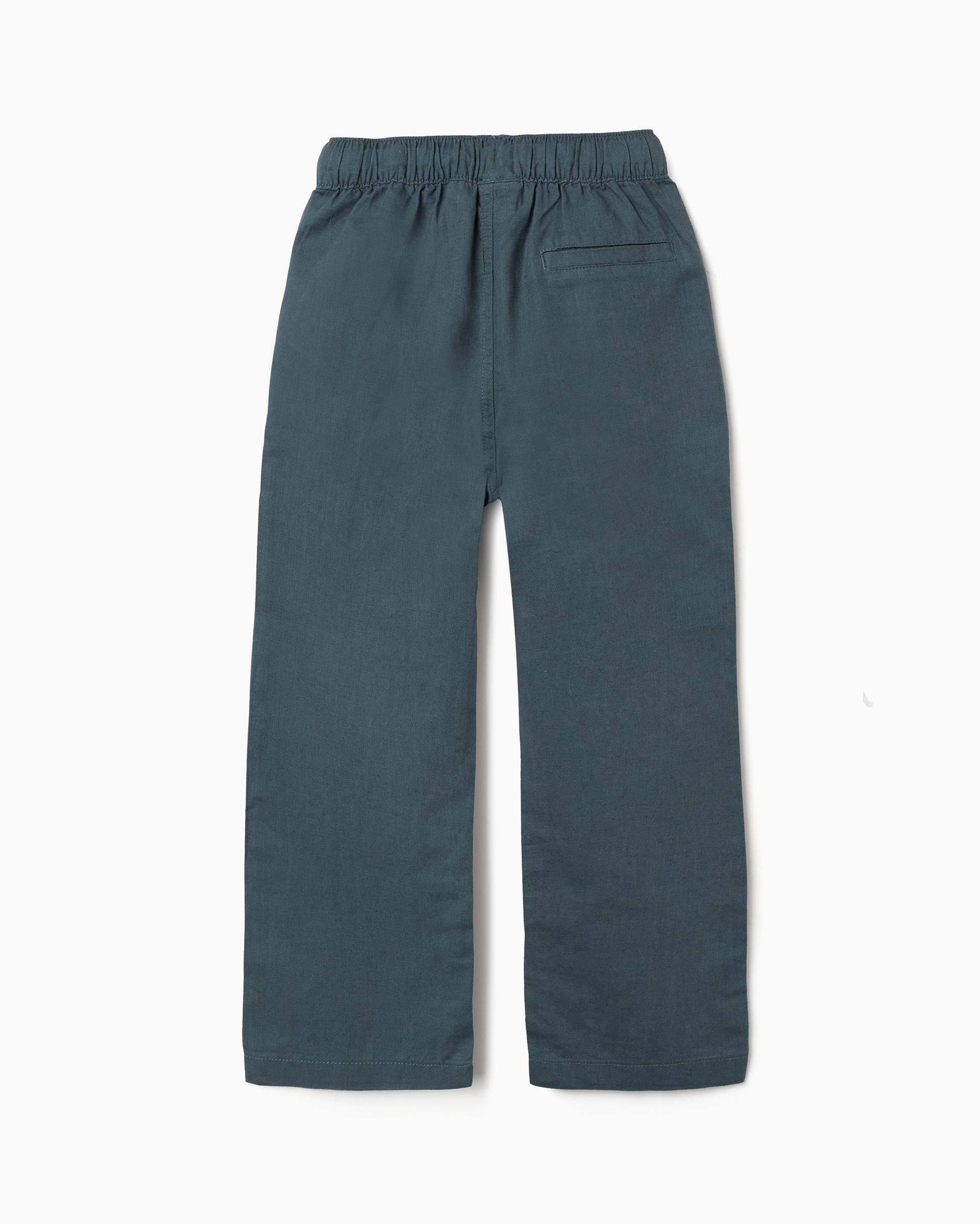 Pantálon de niño en mezcla de lino y algodón y con cordón straight - Zippy - Azul Azul-3