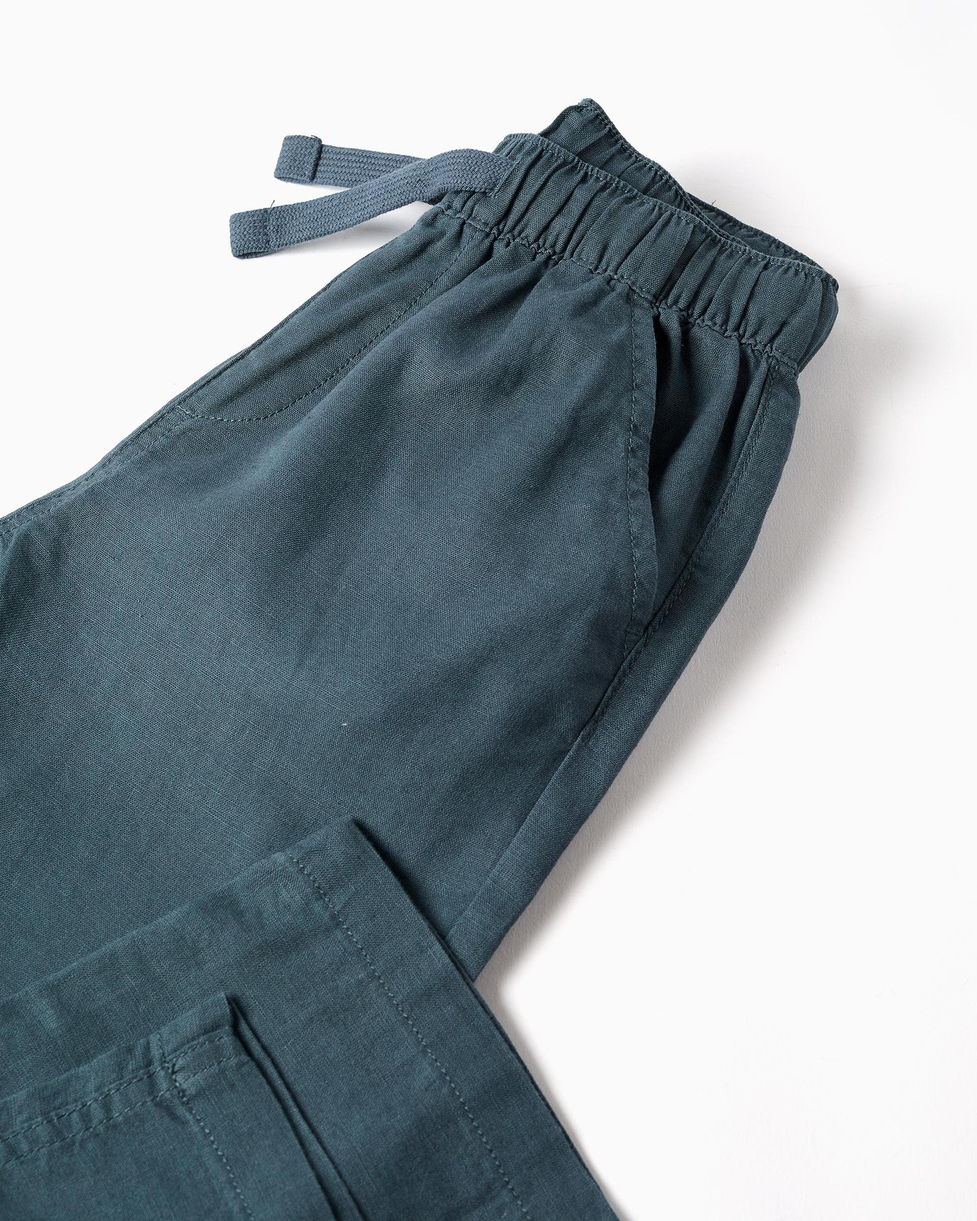 Pantálon de niño en mezcla de lino y algodón y con cordón straight - Zippy - Azul Azul-4