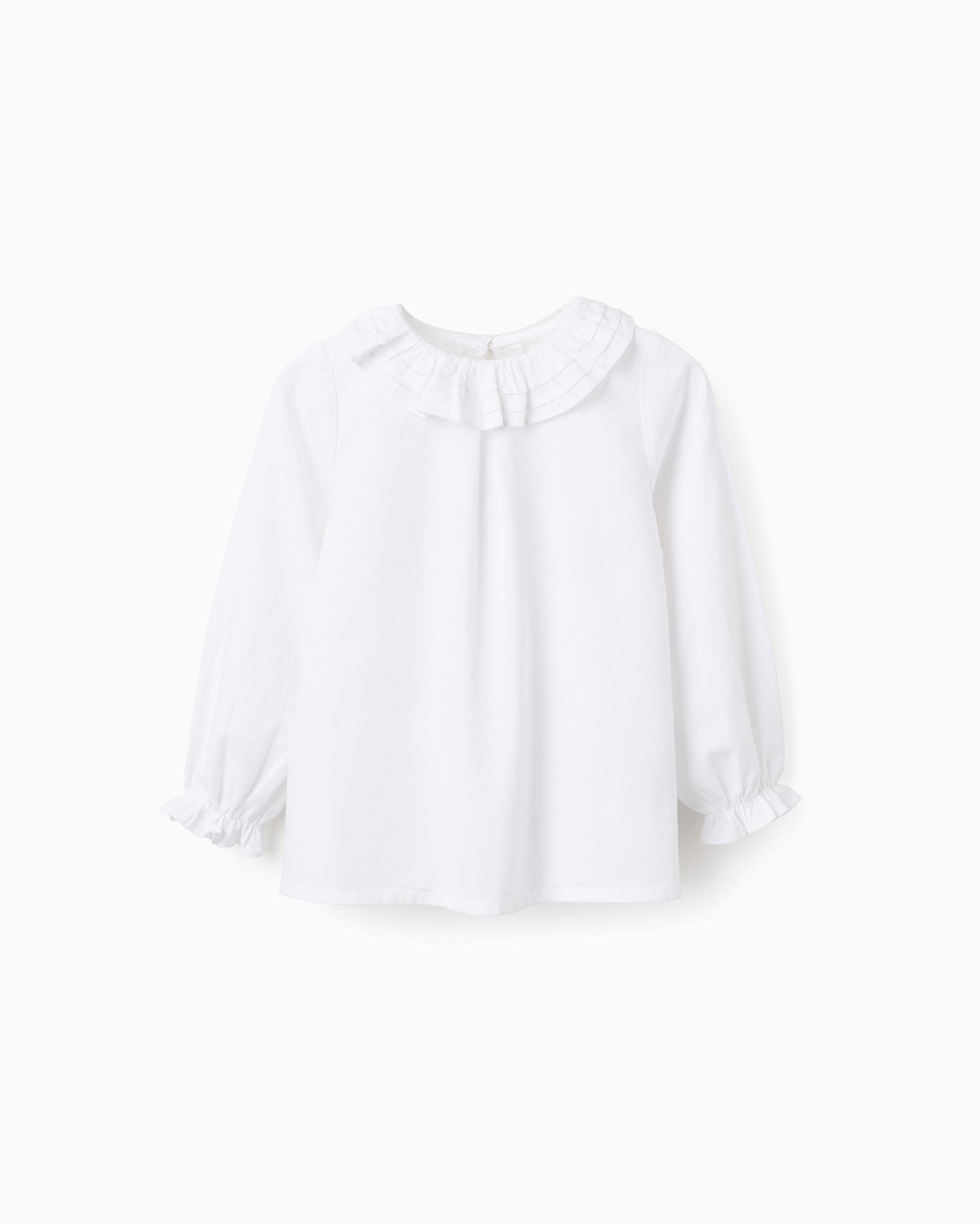 Blusa de niña 100% algodón con volantes - Zippy - Blanco Blanco-1