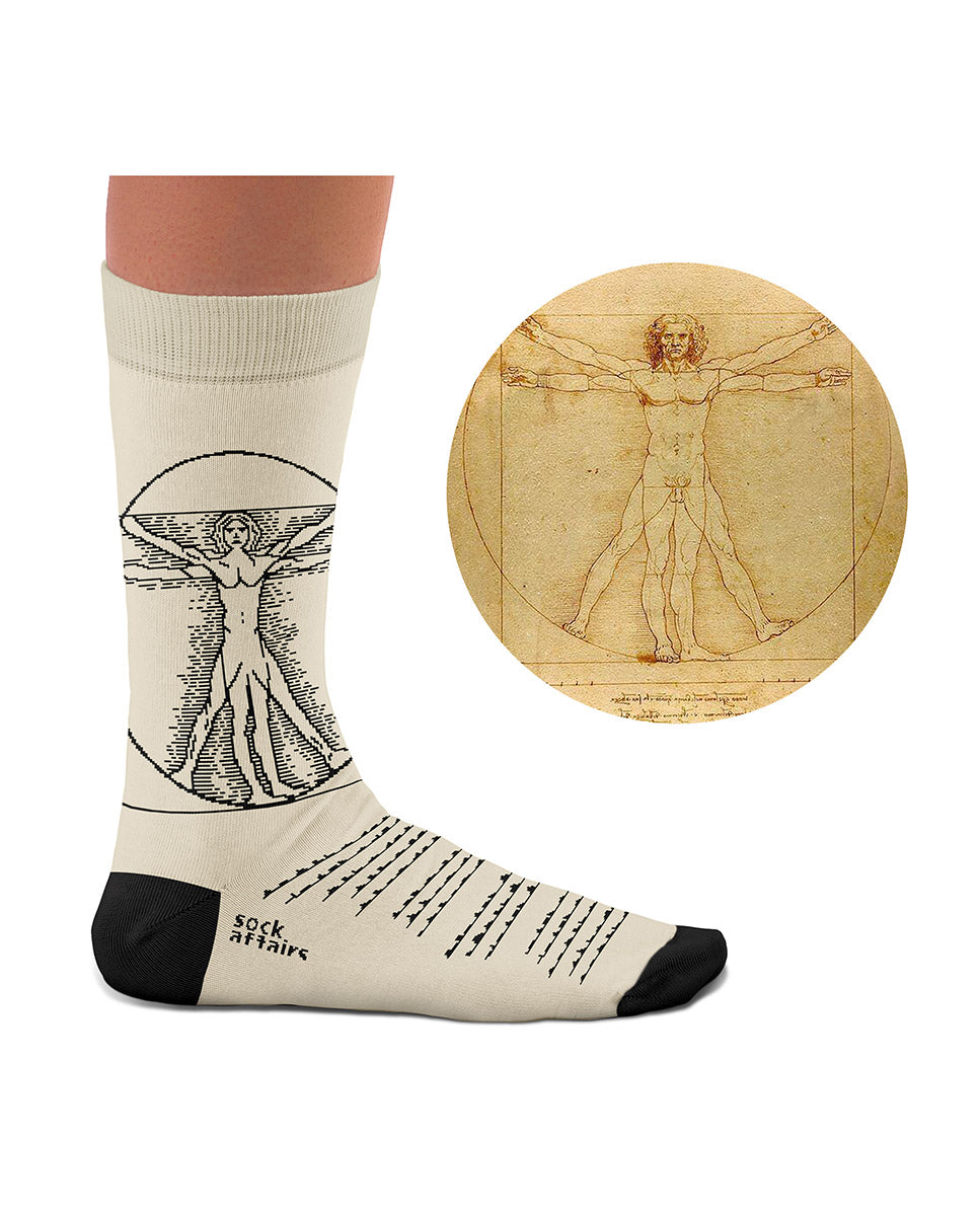 Calcetines de mujer Sock affairs Art vitruvian man de algodón - Negro Negro-2