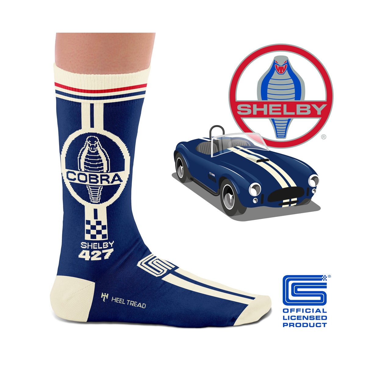 Calcetines de hombre Cobra Shelby 427 cortos en color azul - Heel Tread - Azul / Blanco Azul / Blanco-2