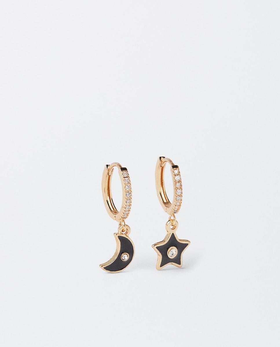 Pendientes de luna y estrella en negro Negro-1