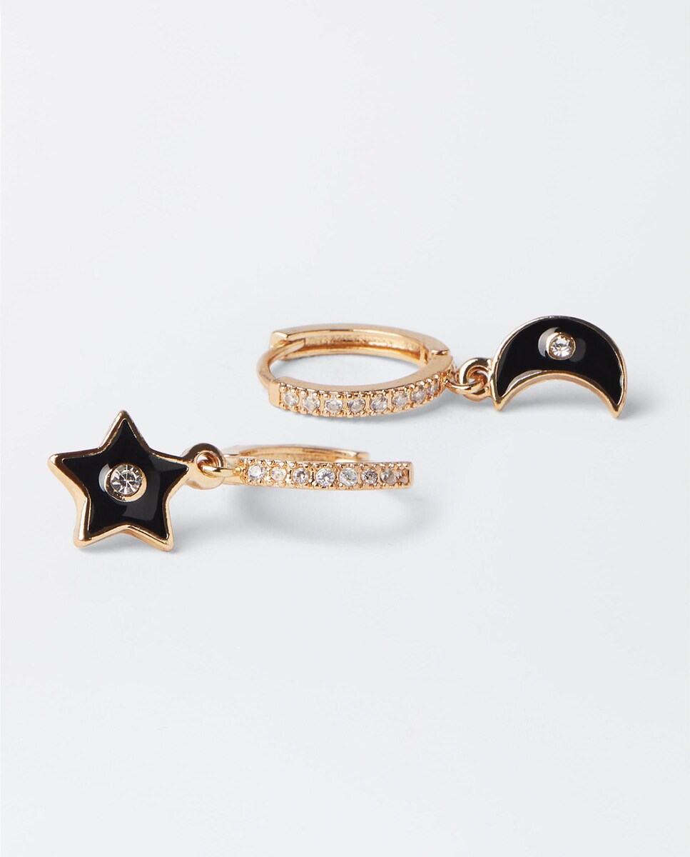 Pendientes de luna y estrella en negro Negro-2