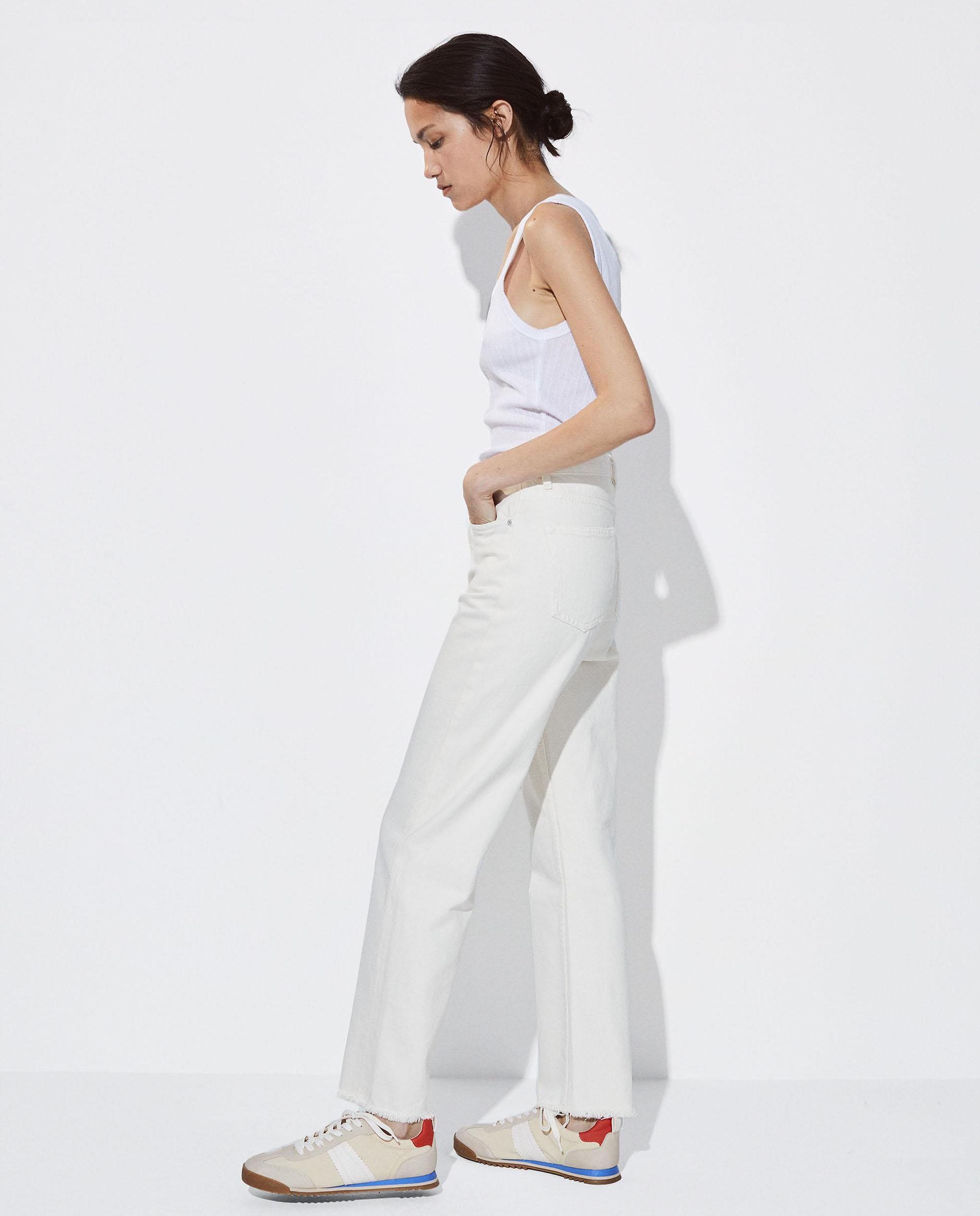 Vaqueros rectos de mujer 100% algodón en liso - Parfois - Blanco Blanco-3