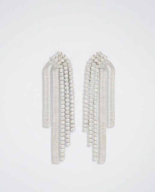 Pendientes de mujer largos con circonitas en plateado
