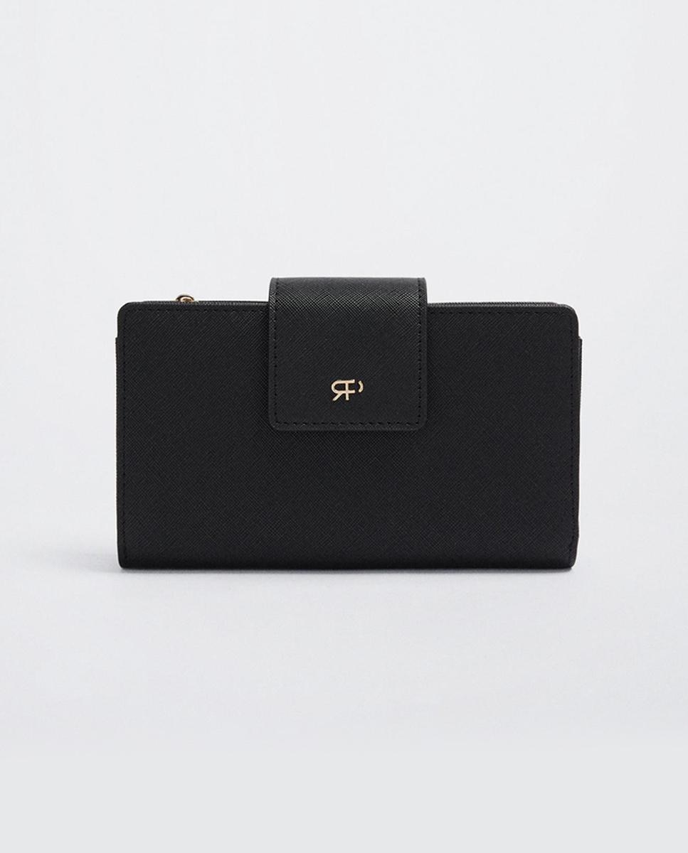 Cartera de mujer grande con cierre de botón en liso - Parfois - Negro Negro-1