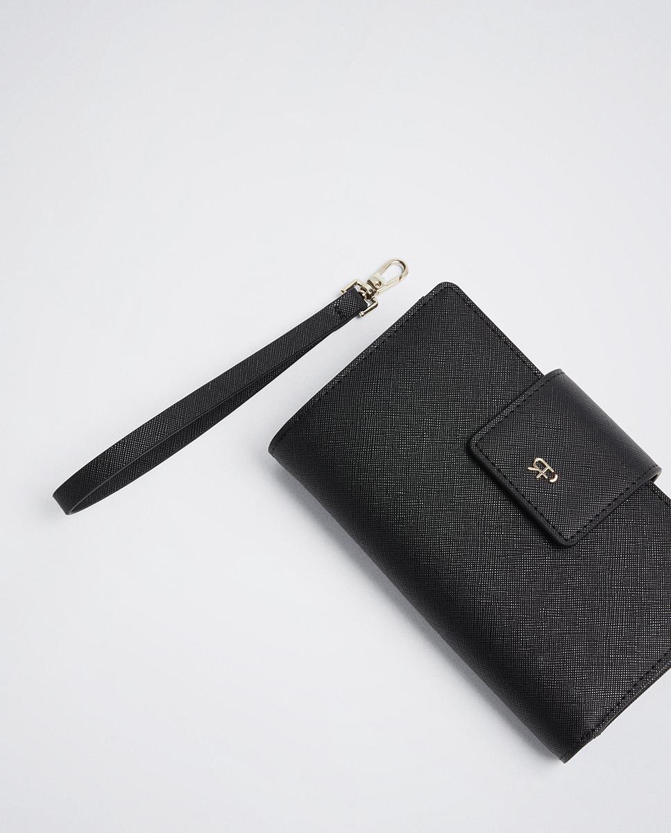 Cartera de mujer grande con cierre de botón en liso - Parfois - Negro Negro-2