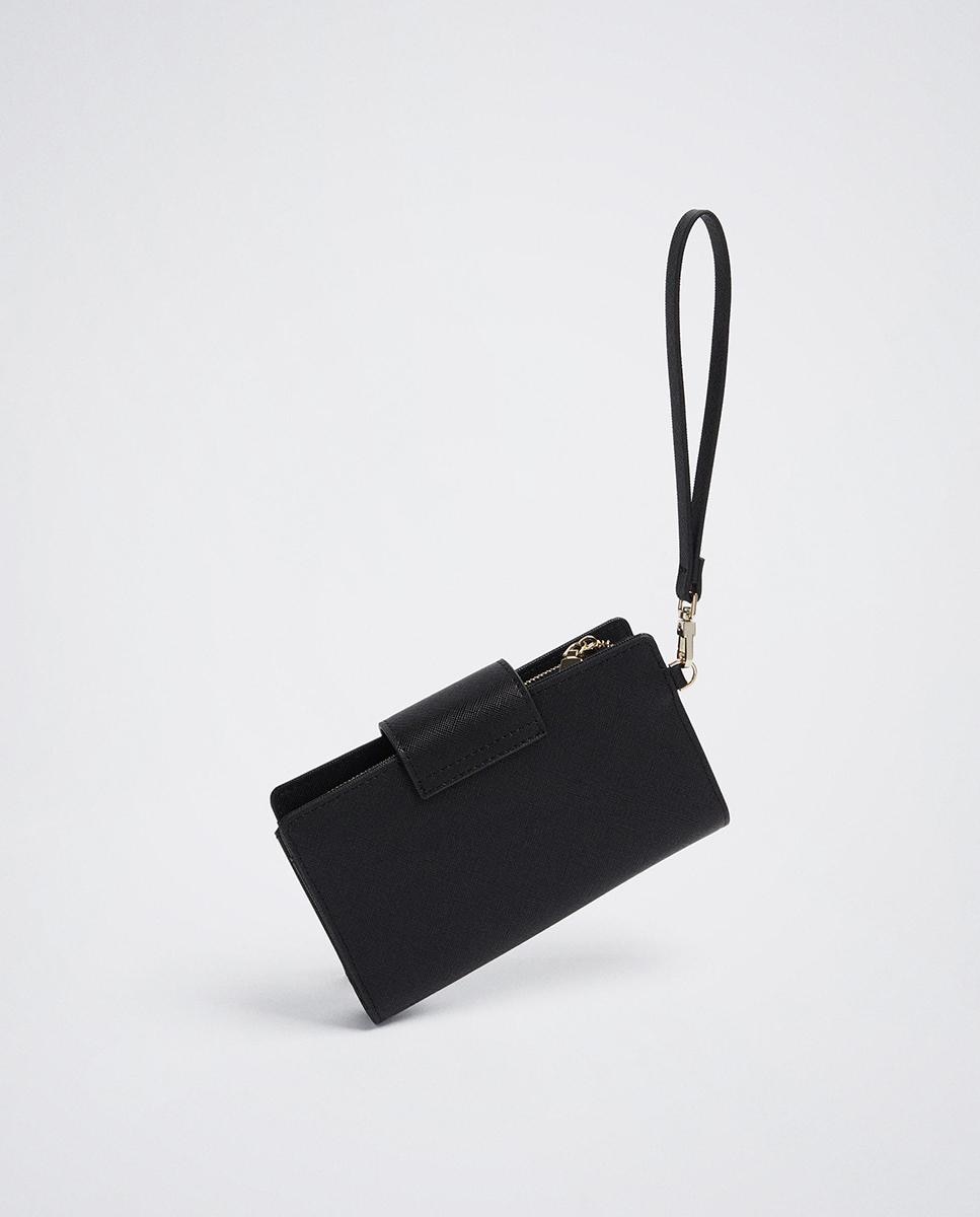 Cartera de mujer grande con cierre de botón en liso - Parfois - Negro Negro-3