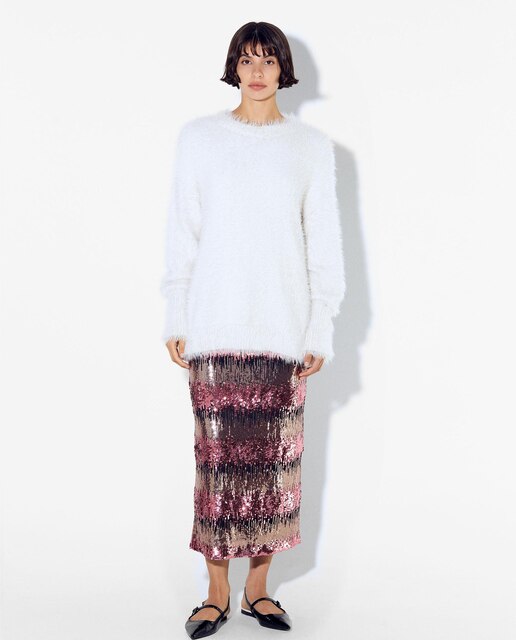 Falda midi con lentejuelas en liso