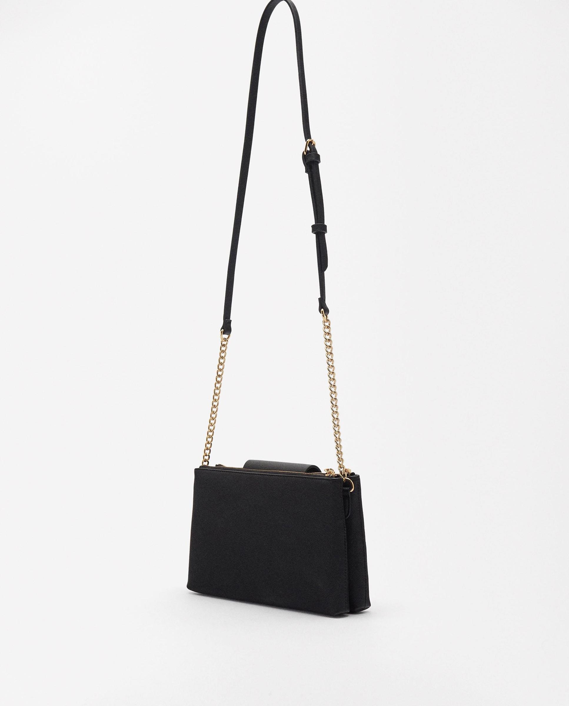 Bandolera de mujer con solapa y cierre de cremallera en liso - Parfois - Negro Negro-3