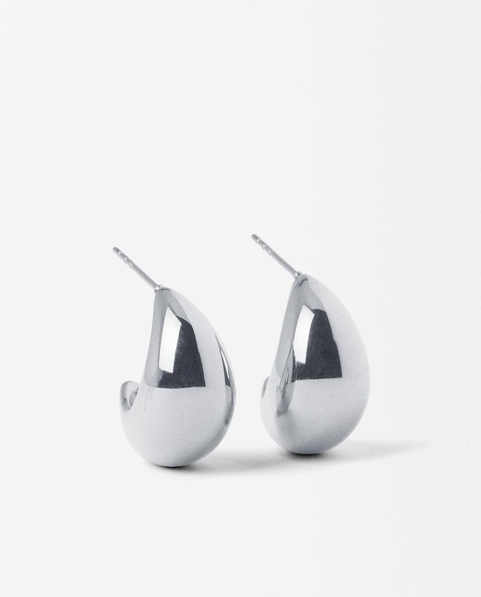 Pendientes de aro de acero inoxidable estilo botón en liso - Parfois - Plateado Plateado-1
