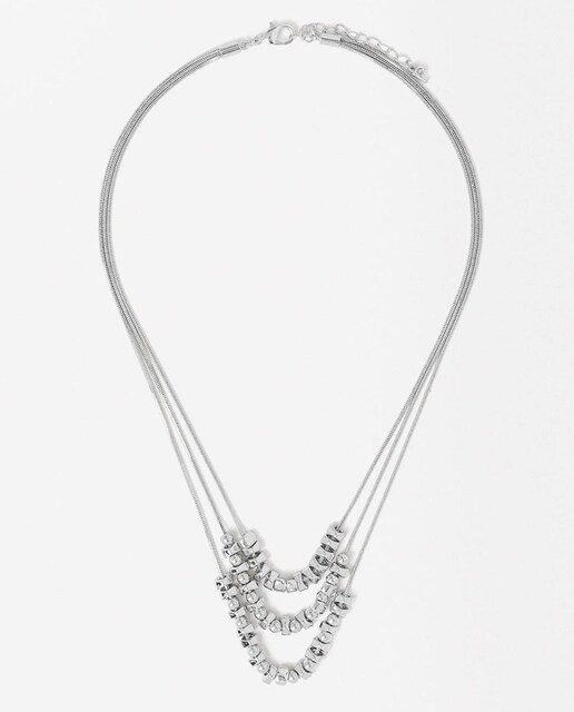 Imagen 0 de Collar doble con abalorio de cuentas en plateado