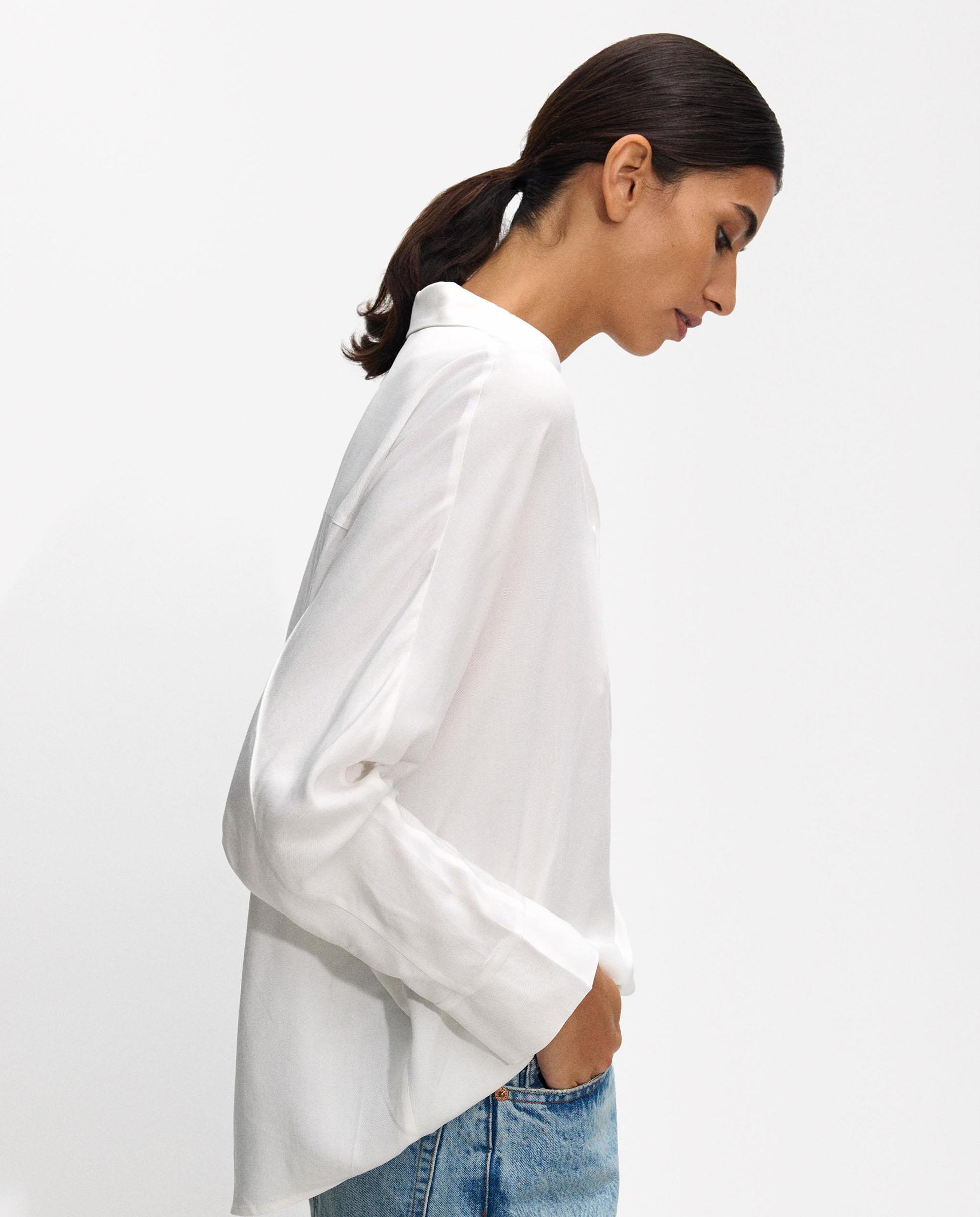 Camisa de mujer de manga larga en liso - Parfois - Blanco Blanco-2