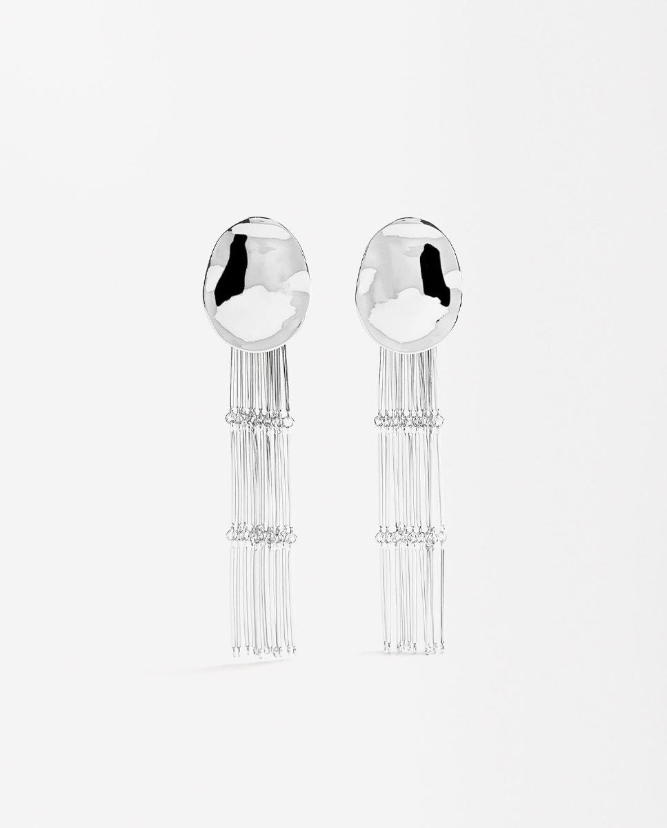 Pendientes largos efecto cascada en plateado Plata-1