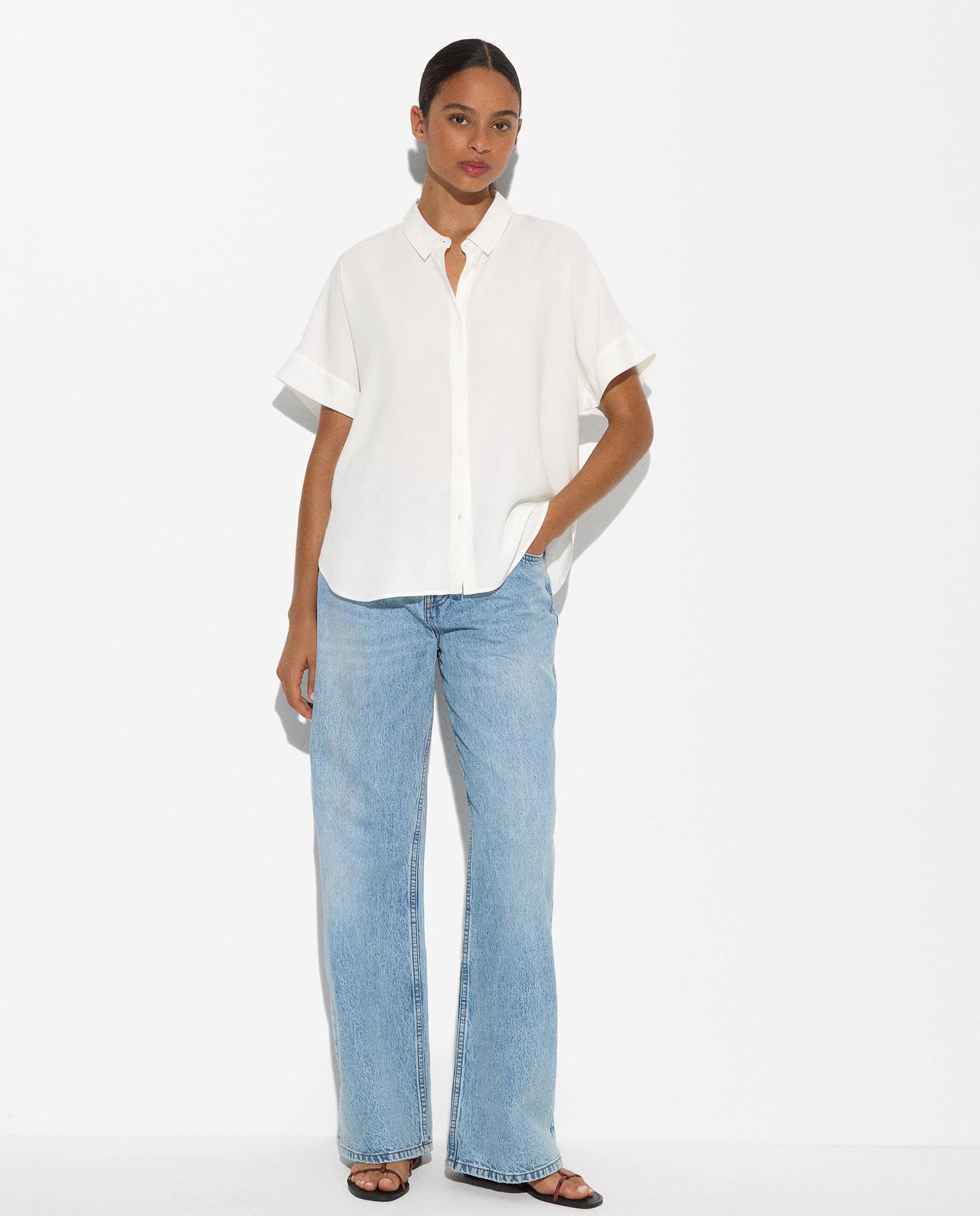 Camisa de mujer de manga corta en liso - Parfois - Blanco Blanco-2