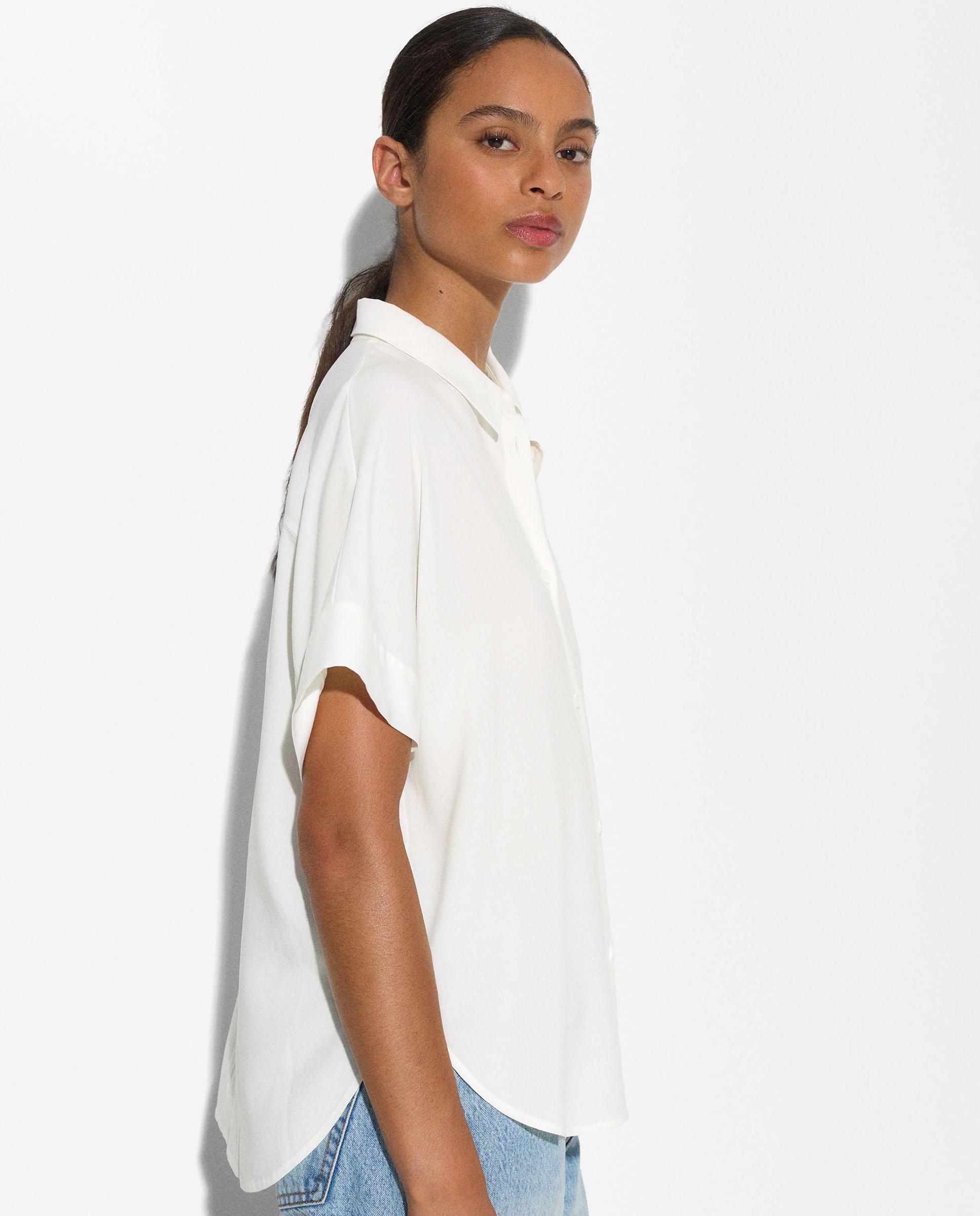 Camisa de mujer de manga corta en liso - Parfois - Blanco Blanco-3