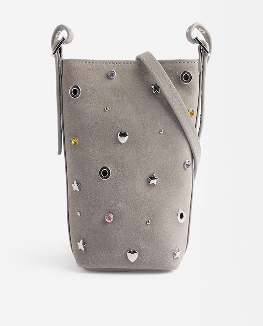 Imagen 0 de Bolso para móvil de piel convertible a bandolera con apliques y cierre imantado