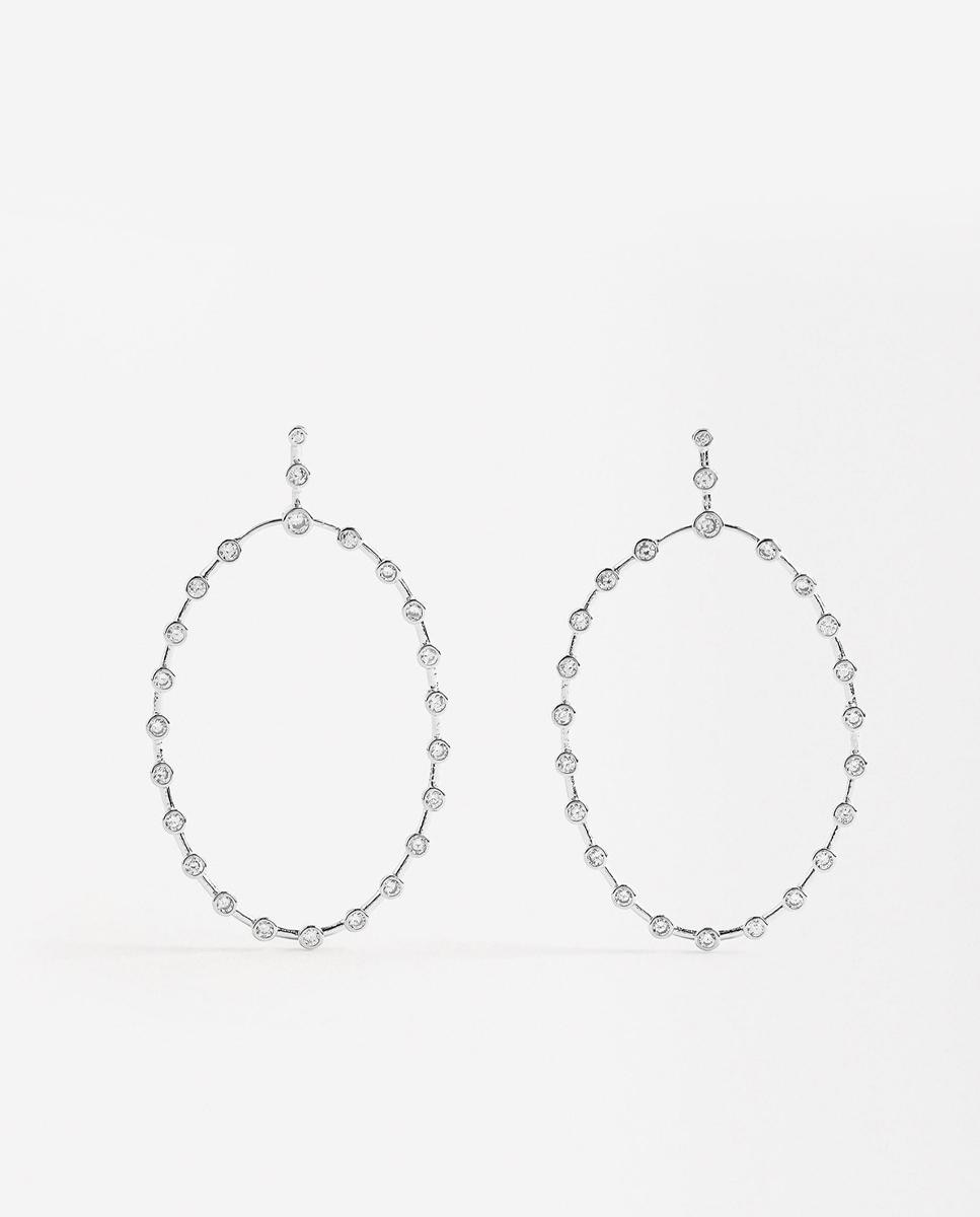 Pendientes largos ovalados con circonitas en plateado Plata-1