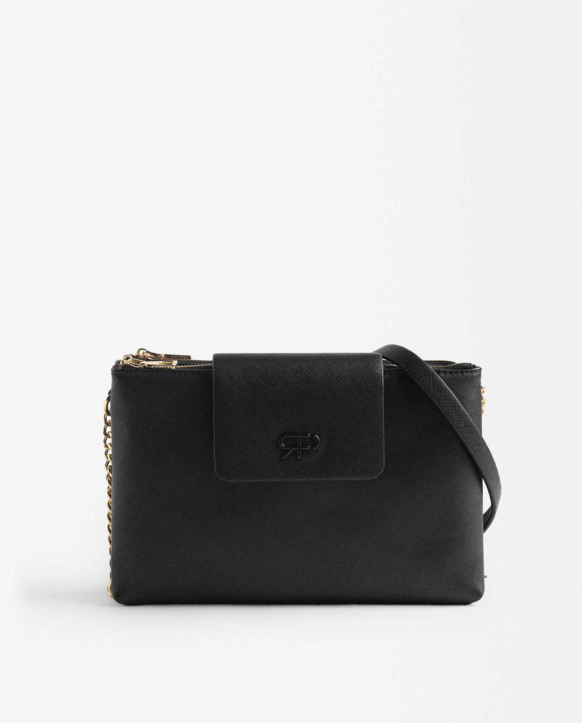 Bandolera de mujer con varios compartimentos y cierre de cremallera en liso - Parfois - Negro Negro-1