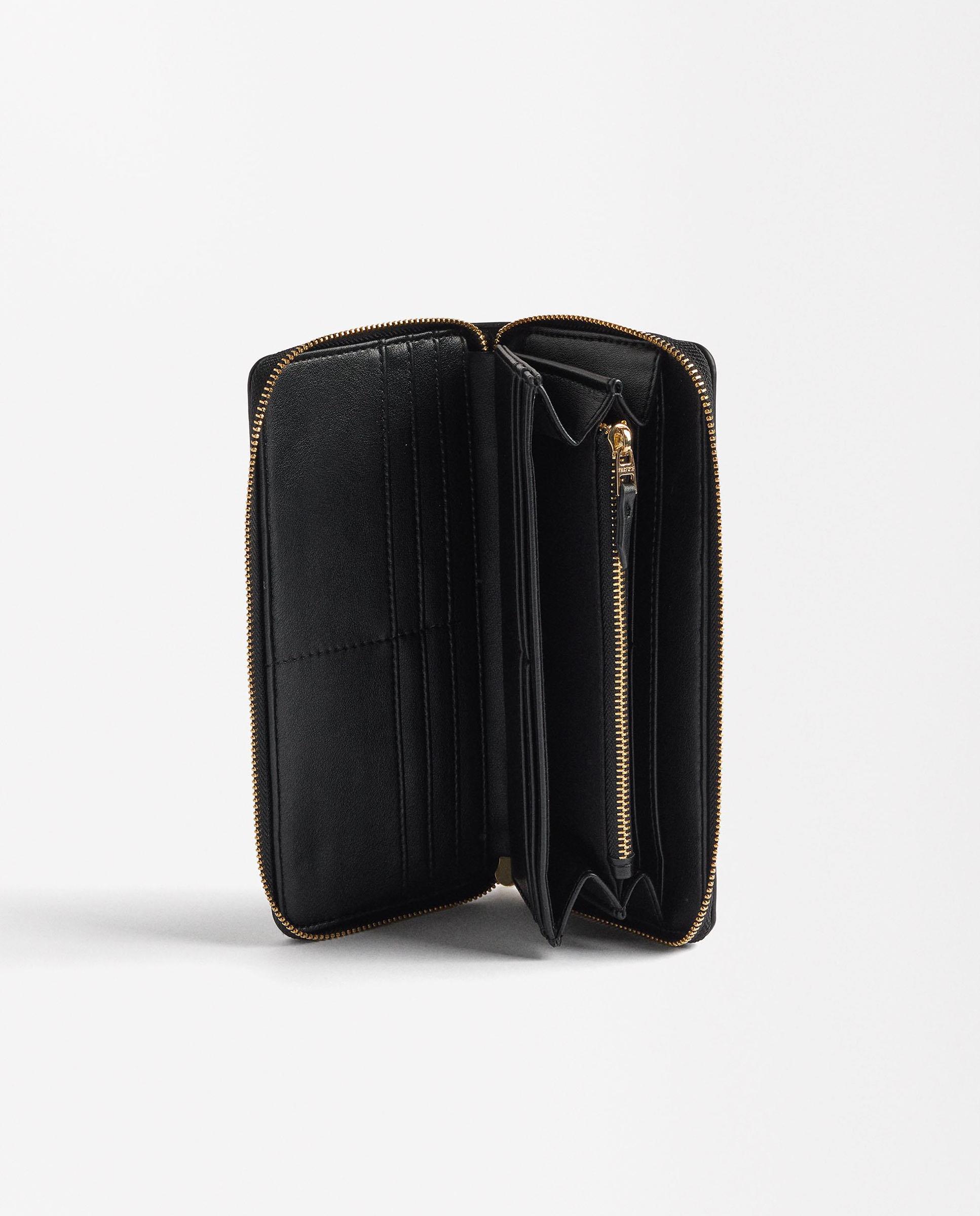 Cartera de mujer grande con cierre de cremallera en liso - Parfois - Negro Negro-4