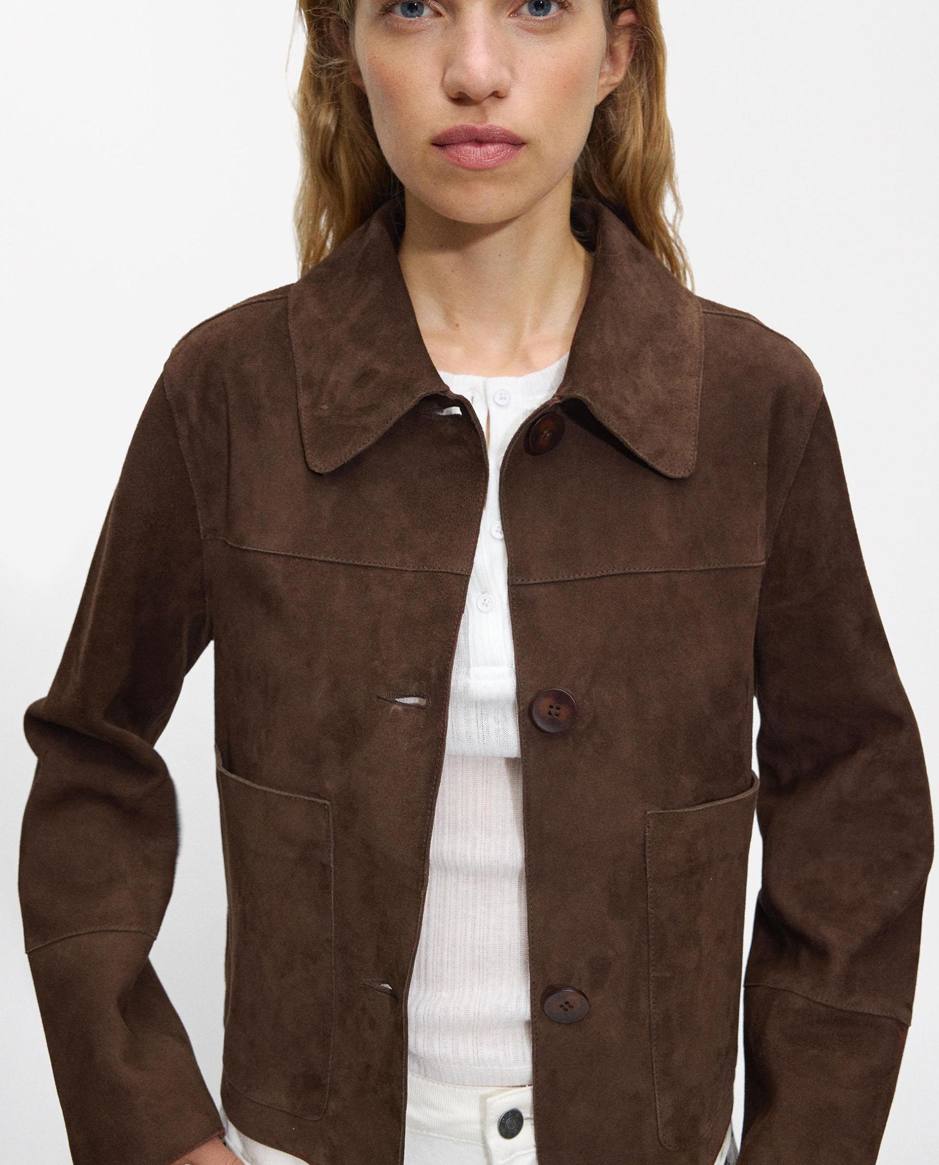 Parfois - Chaqueta de mujer 100% piel con botones en liso.