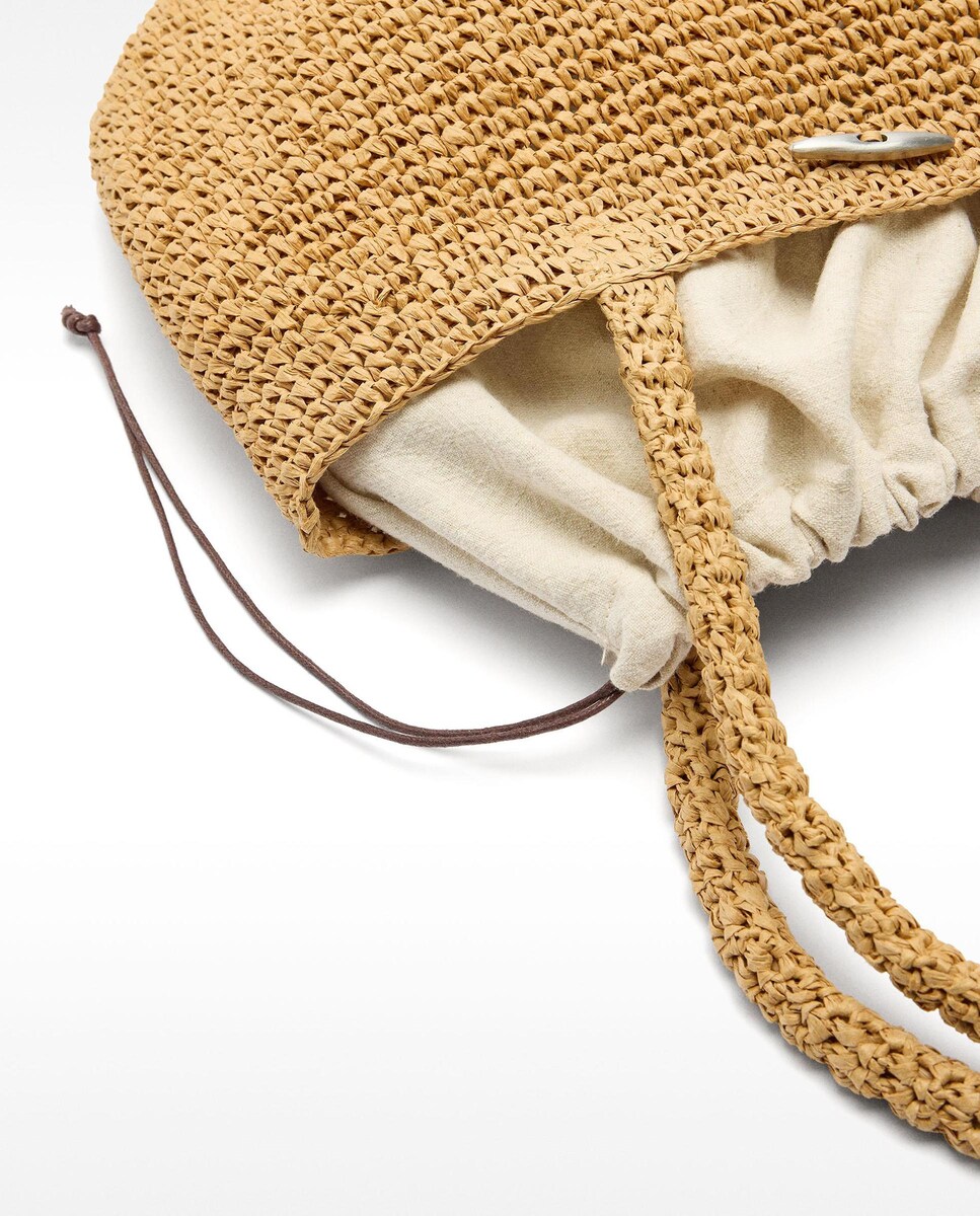 Bolso de mano estilo tote efecto rafia con cierre de cuerda en