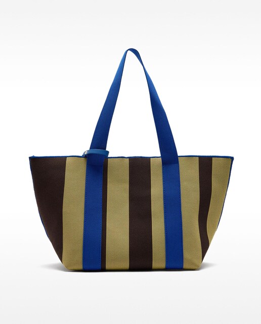 Imagen 0 de Bolso de hombro estilo shopper con neceser extraíble y cierre imantado con estampado de rayas