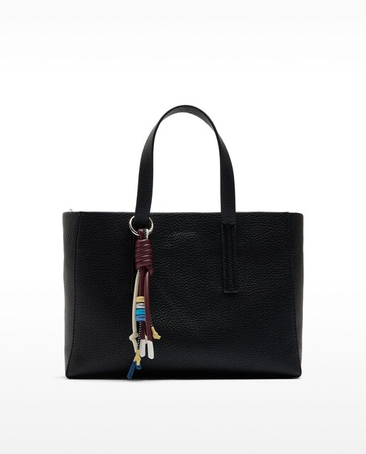 Imagen 0 de Bolso de mano estilo tote convertible a bandolera con cierre de cremallera y llavero extraíble en liso
