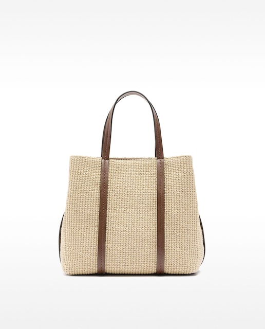 Imagen 0 de Bolso de mano estilo tote convertible a bandolera efecto rafia con cierre de cremallera en liso