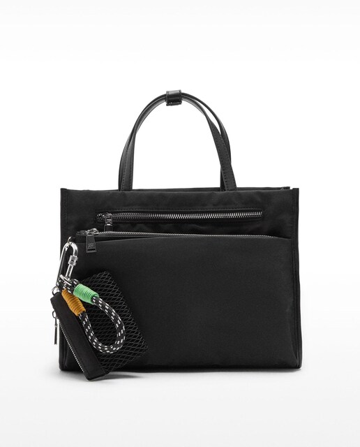Imagen 0 de Bolso de mano estilo tote convertible a bandolera mediano con cierre de cremallera y neceser extraíble