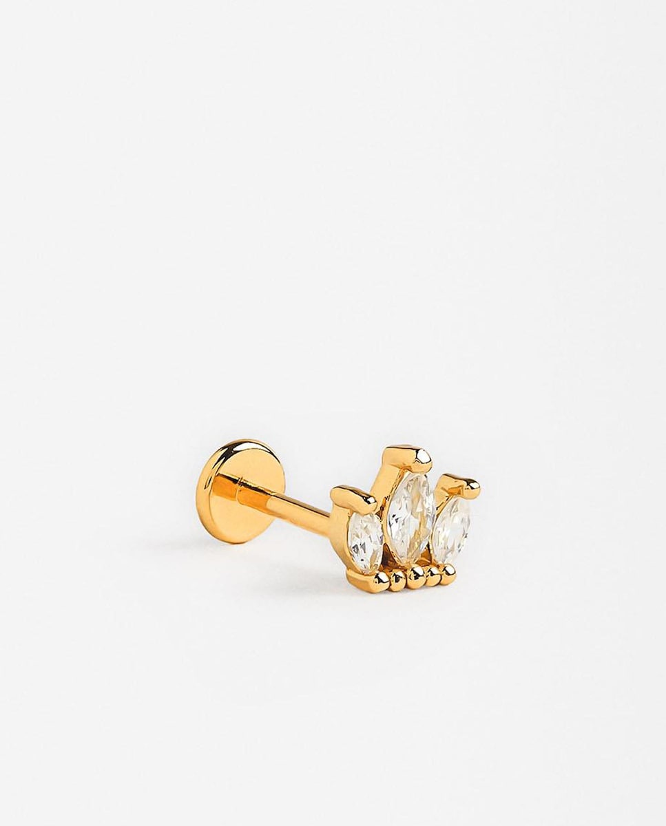 Piercing de acero inoxidable con circonitas en dorado Oro-1