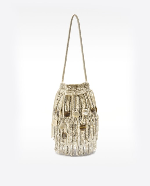 Imagen 0 de Bolso de fiesta multiposición con abalorios y flecos en liso