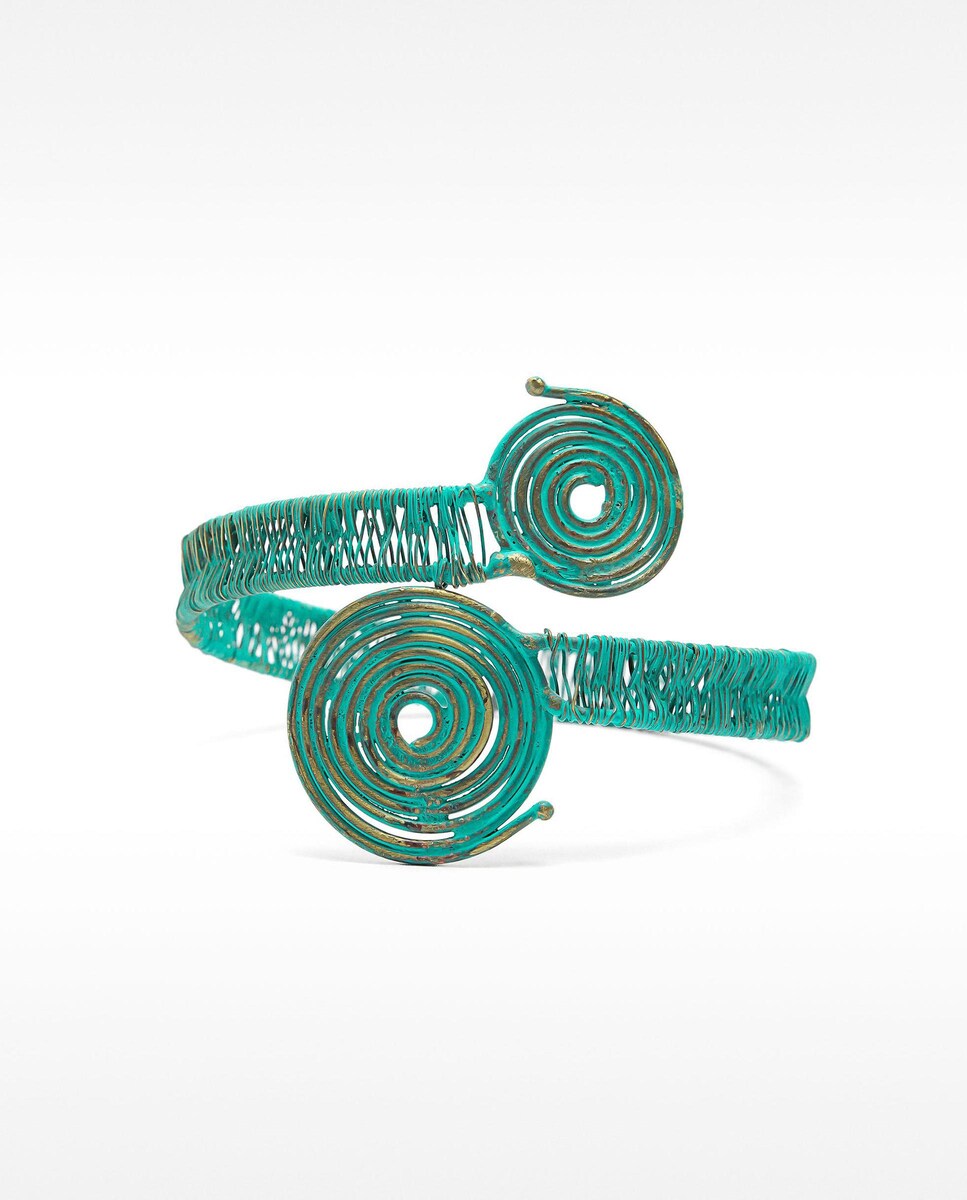 Pulsera de alambre con espirales decorativos Verde-1