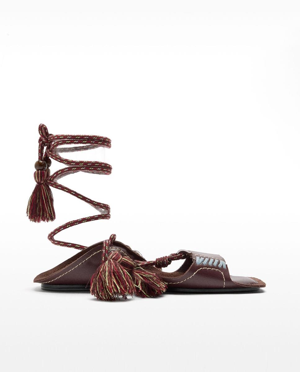 Sandalia Plana Sandalia Piel Atada Zapatos Sandalias Amarradas En