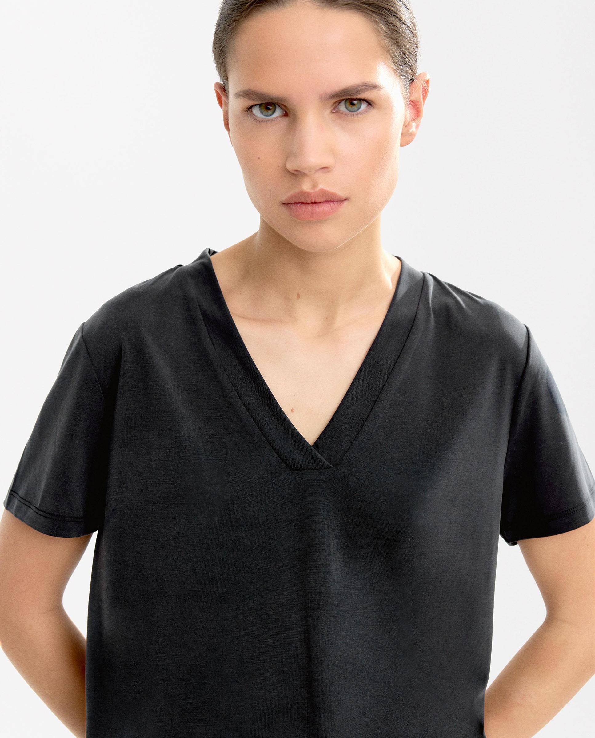 Camiseta de mujer de manga corta con cuello pico - Parfois - Gris oscuro Gris oscuro-1