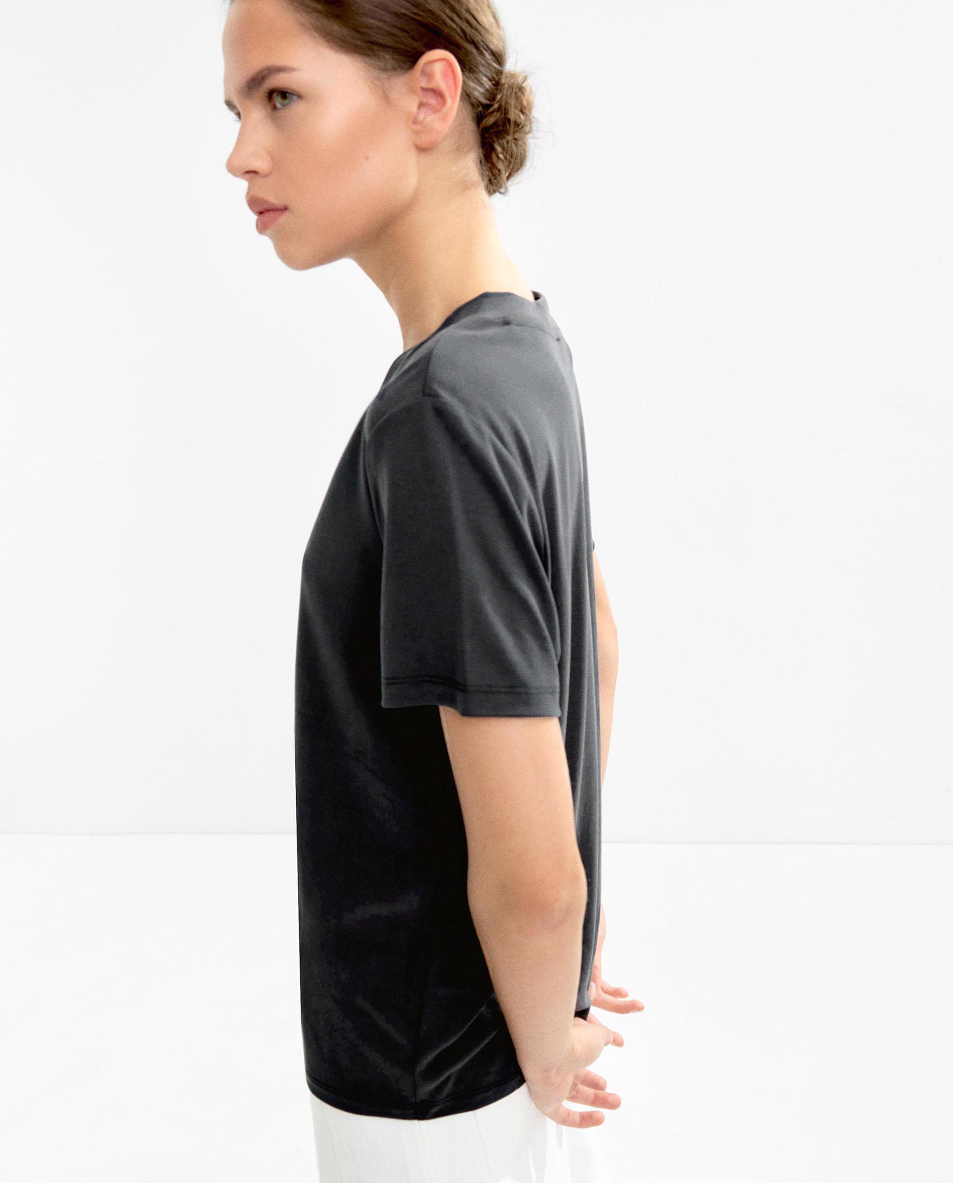 Camiseta de mujer de manga corta con cuello pico - Parfois - Gris oscuro Gris oscuro-3