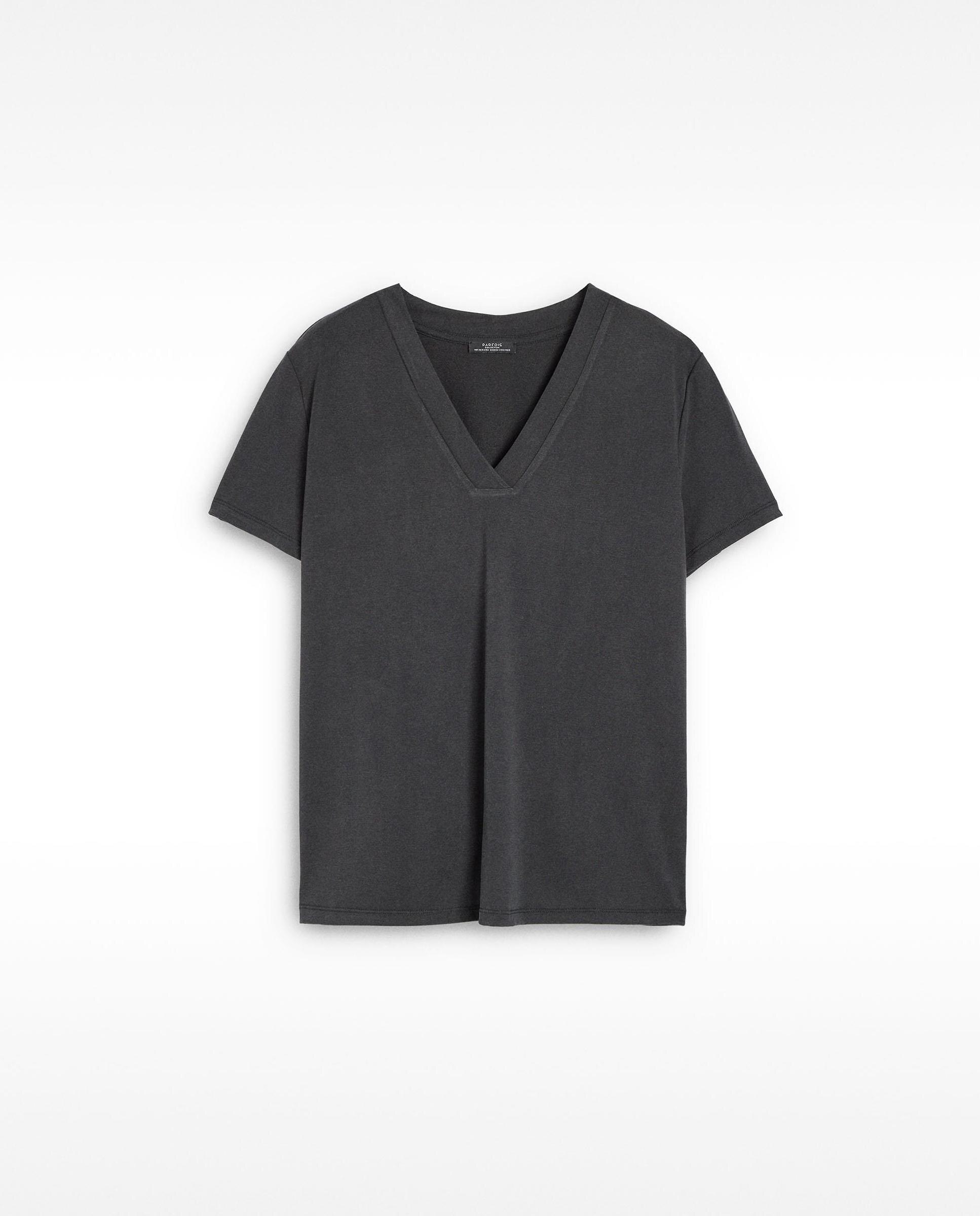 Camiseta de mujer de manga corta con cuello pico - Parfois - Gris oscuro Gris oscuro-5