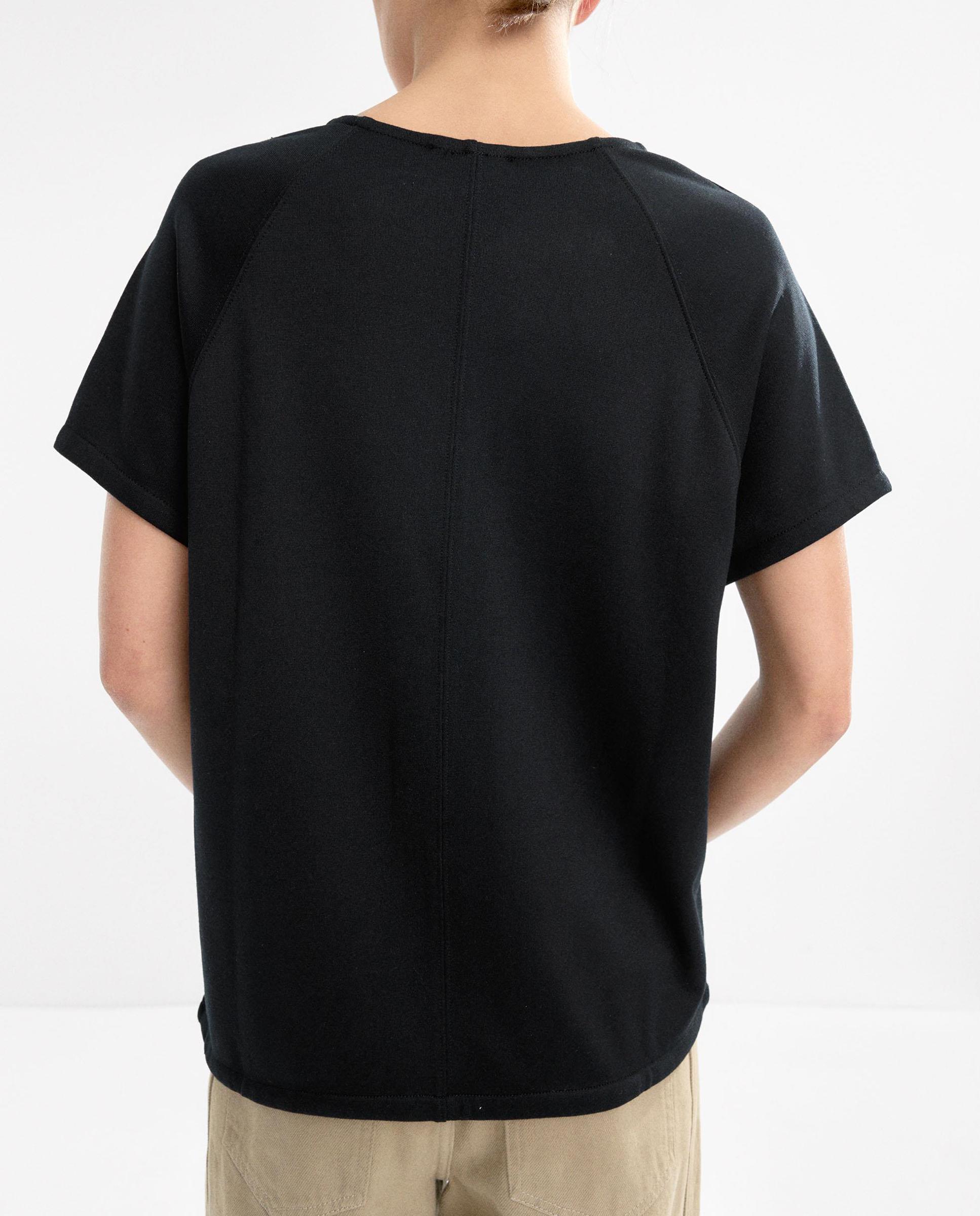 Camiseta de mujer de manga corta con cuello pico - Parfois - Negro Negro-4