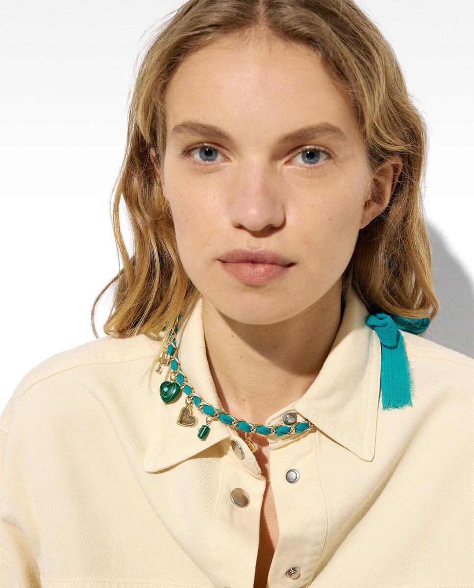 Collar de eslabones con abalorios y lazada Multicolor-2