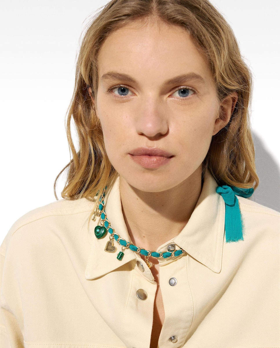 Collar de eslabones con abalorios y lazada Multicolor-2