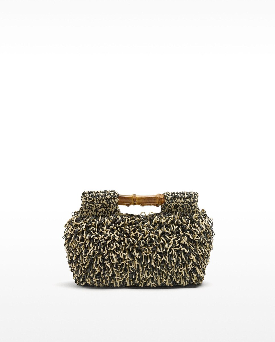 Bolso de fiesta multiposición efecto rafia con asa de bambú y
