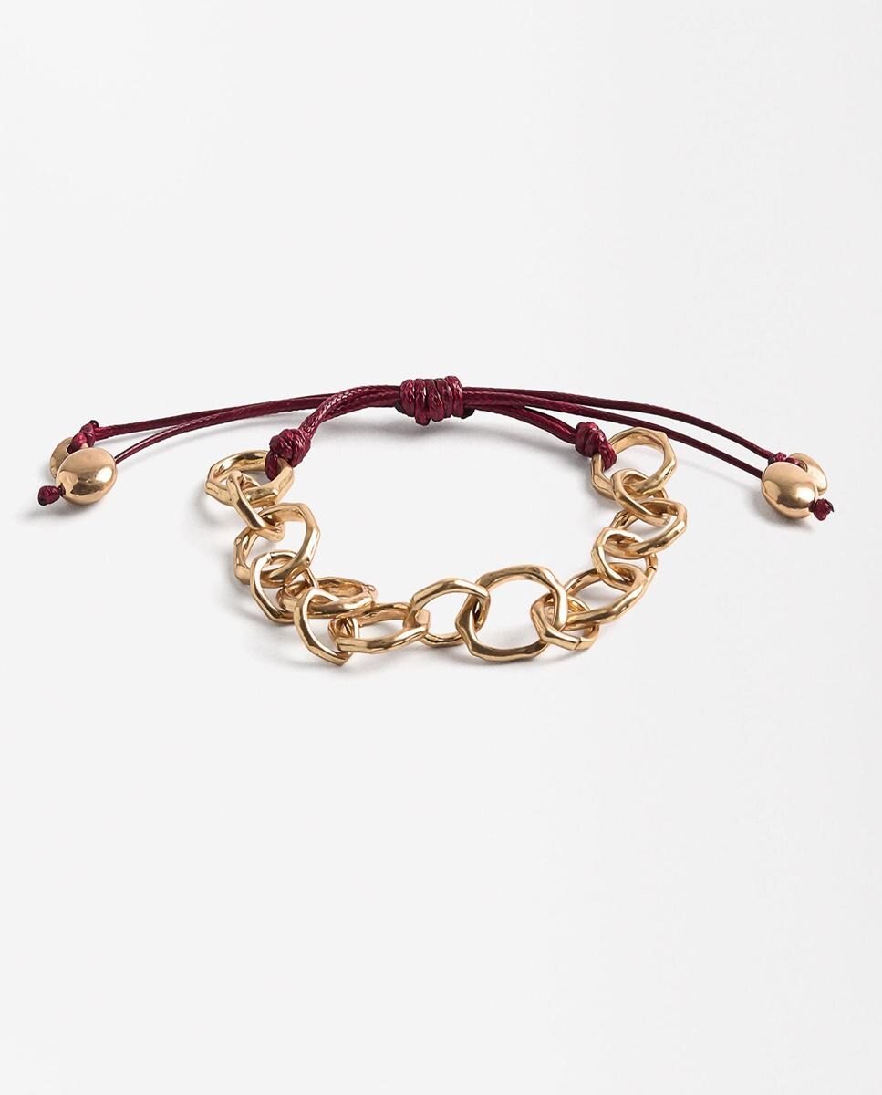 Pulsera con eslabones y cuerda en rojo Rojo-1