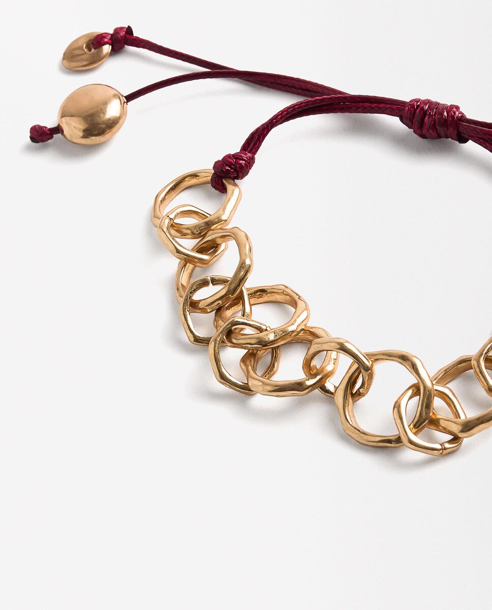 Pulsera con eslabones y cuerda en rojo Rojo-3