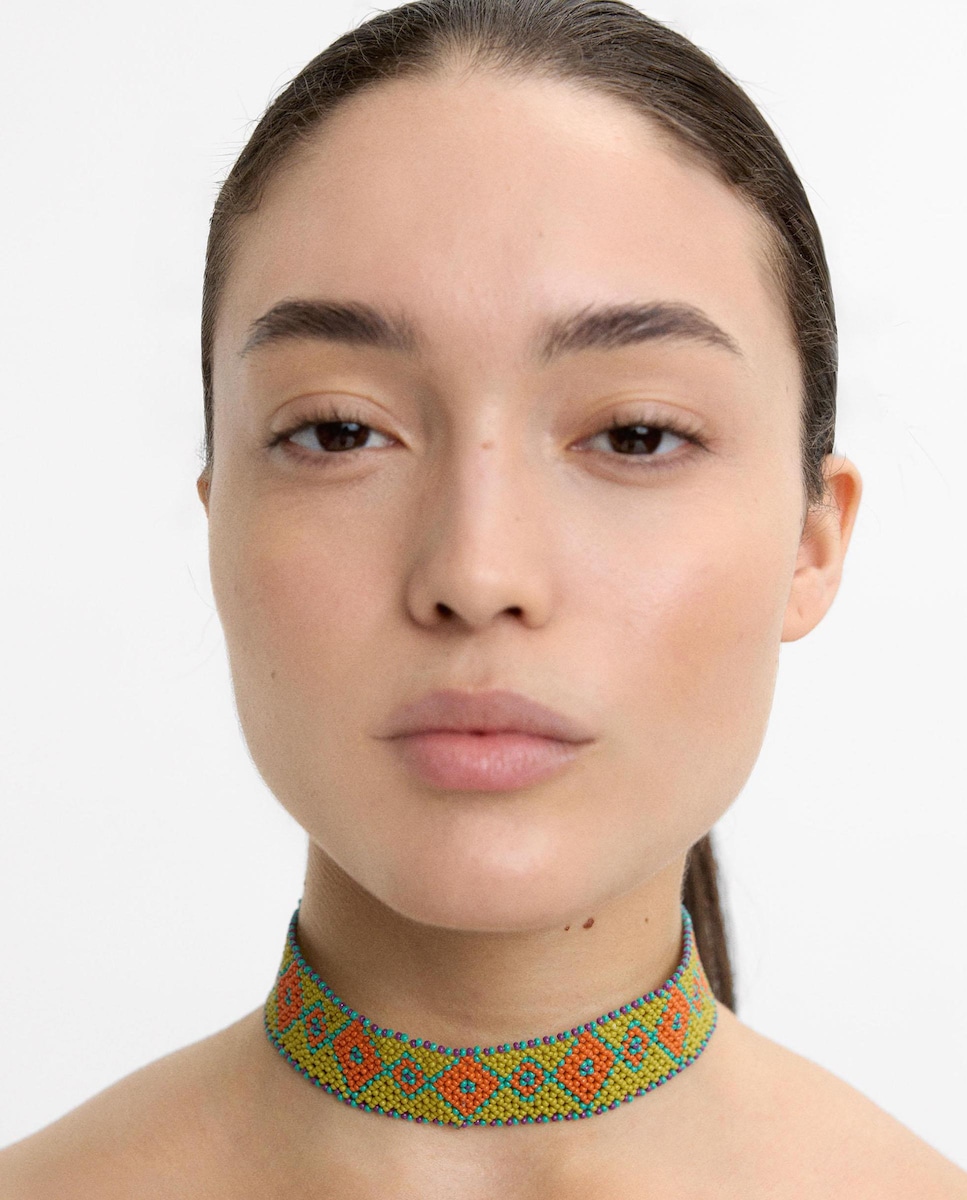 Collar estilo choker con cuentas formando rombos Multicolor-2