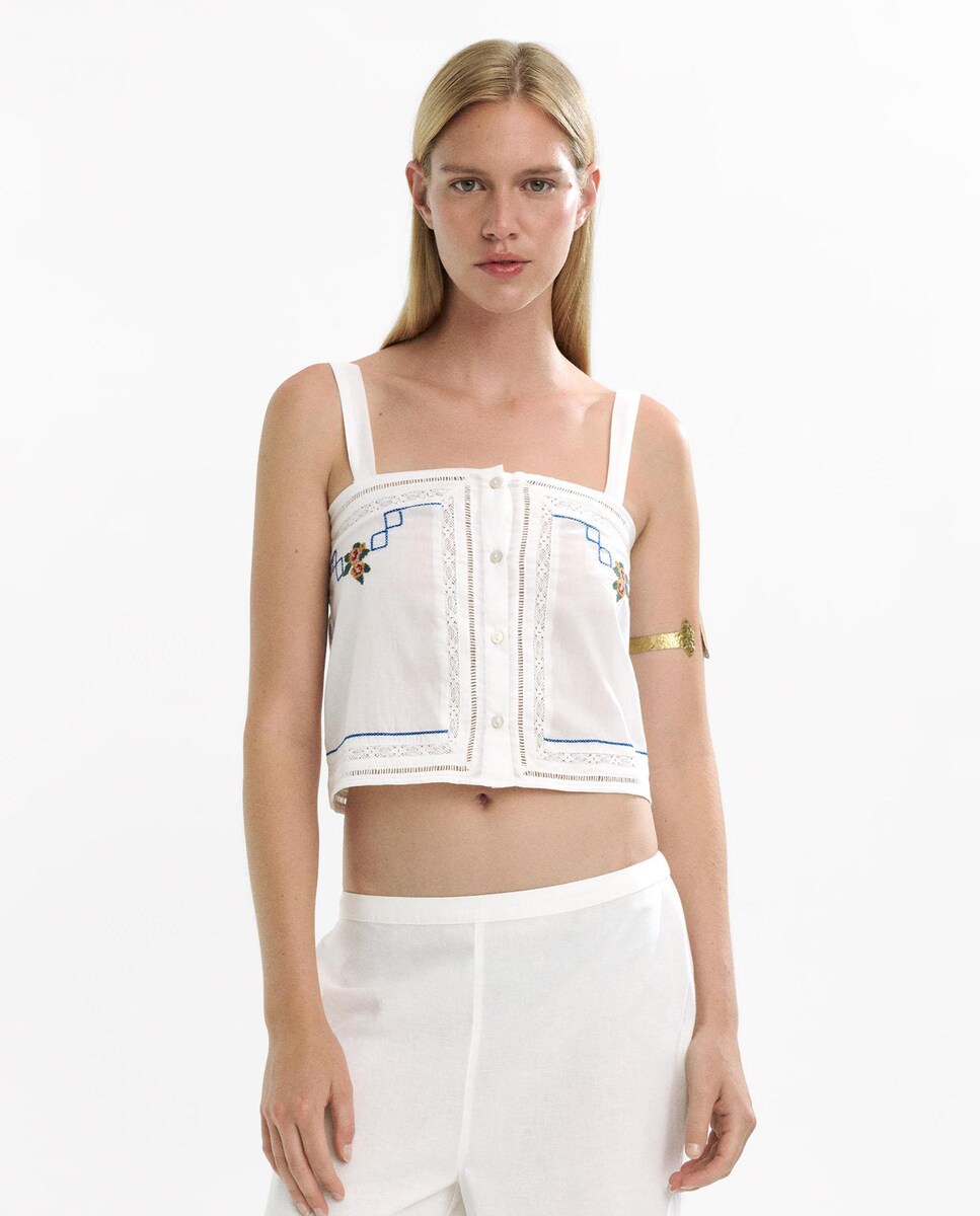 Top de mujer 100% algodón de tirantes con detalles bordados