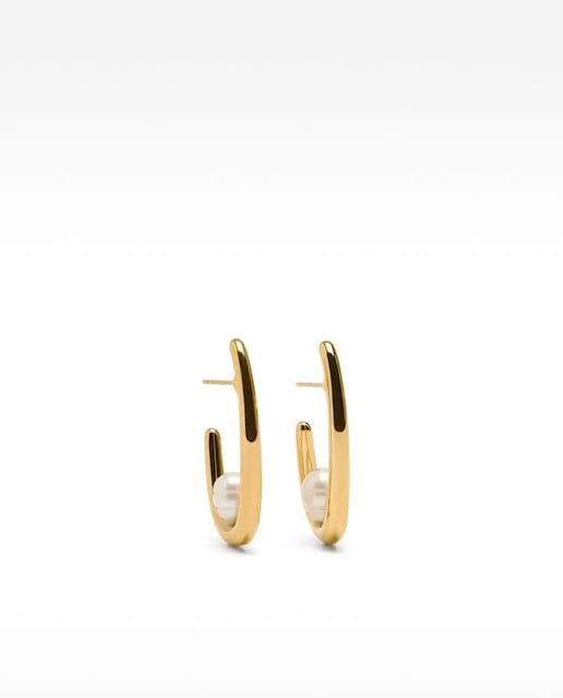Imagen 0 de Pendientes de acero inoxidable de aro grandes con detalle de perlas