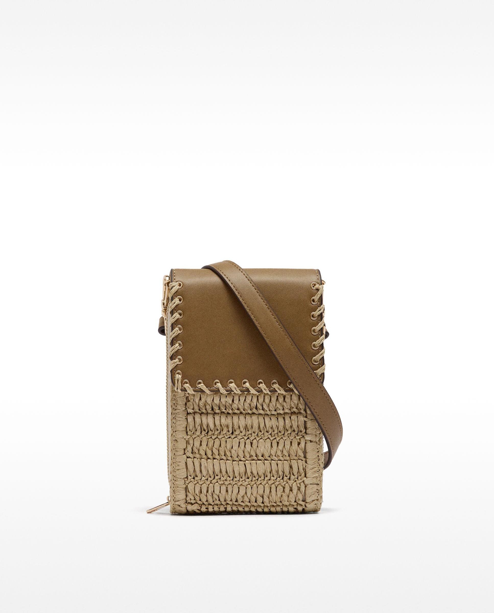 Bolso para móvil convertible a bandolera efecto rafia con cierre de cremallera en liso - Parfois - Camel Camel-1