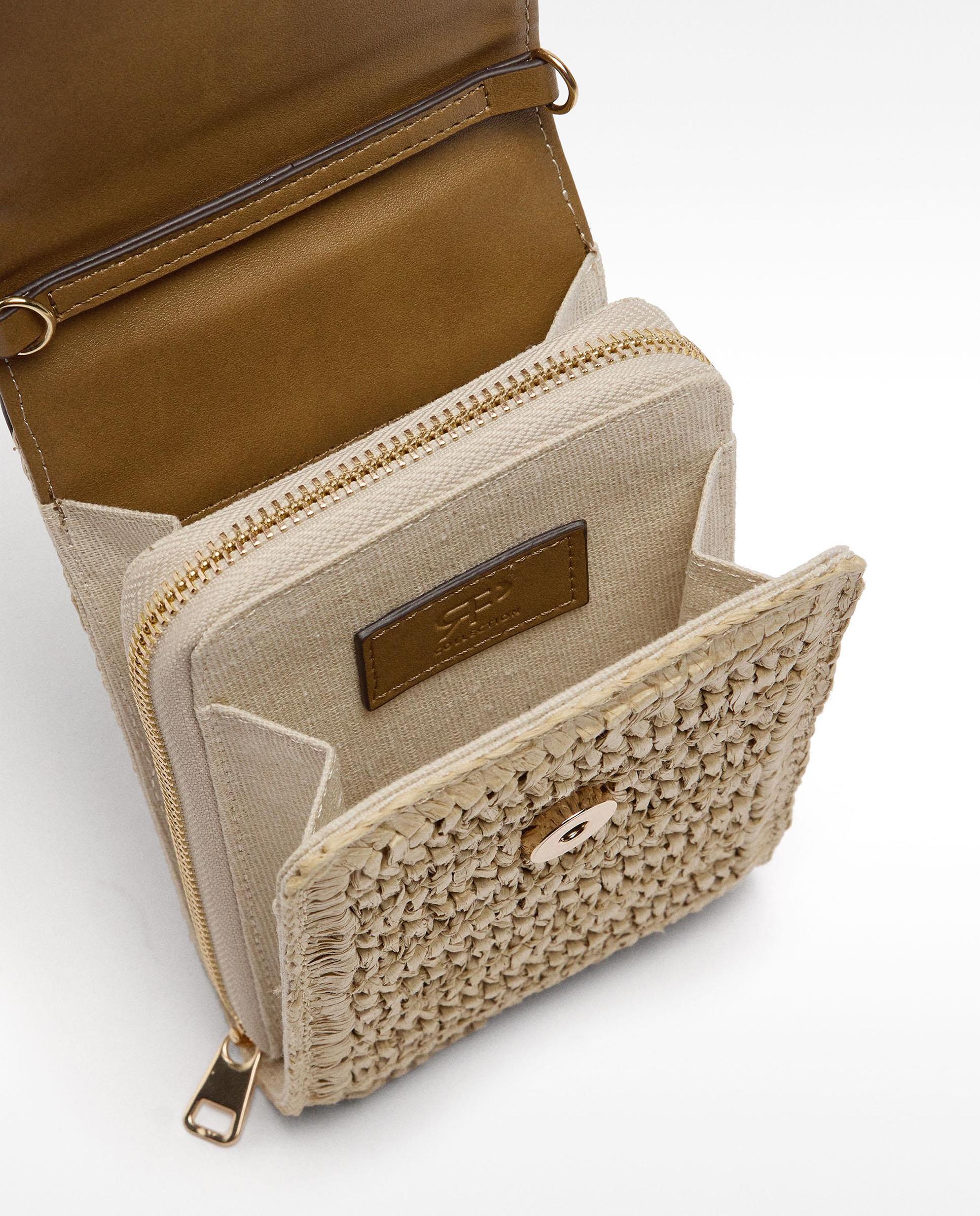 Bolso para móvil convertible a bandolera efecto rafia con cierre de cremallera en liso - Parfois - Camel Camel-5