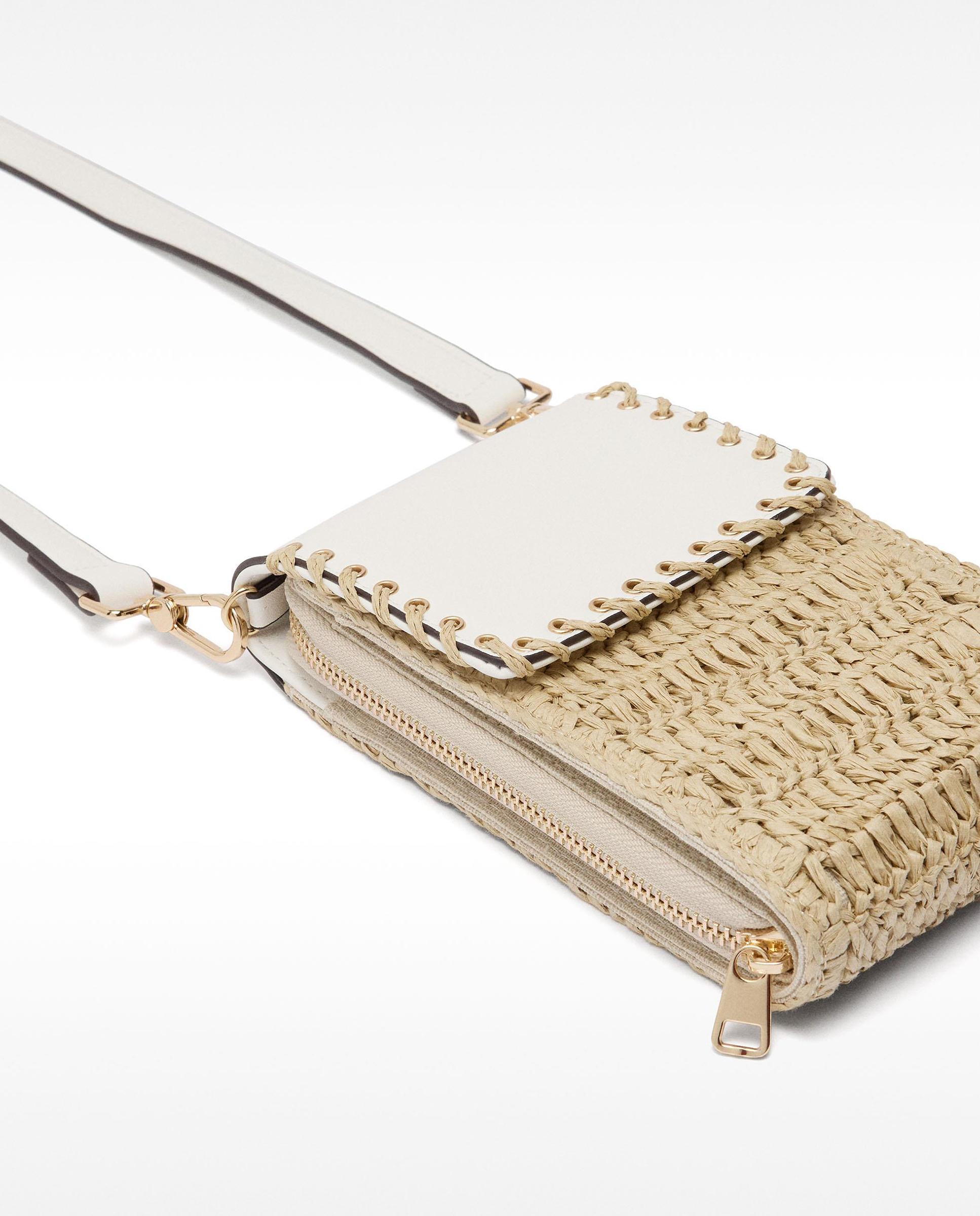 Bolso para móvil convertible a bandolera efecto rafia con cierre de cremallera en liso - Parfois - Gris claro Gris claro-3