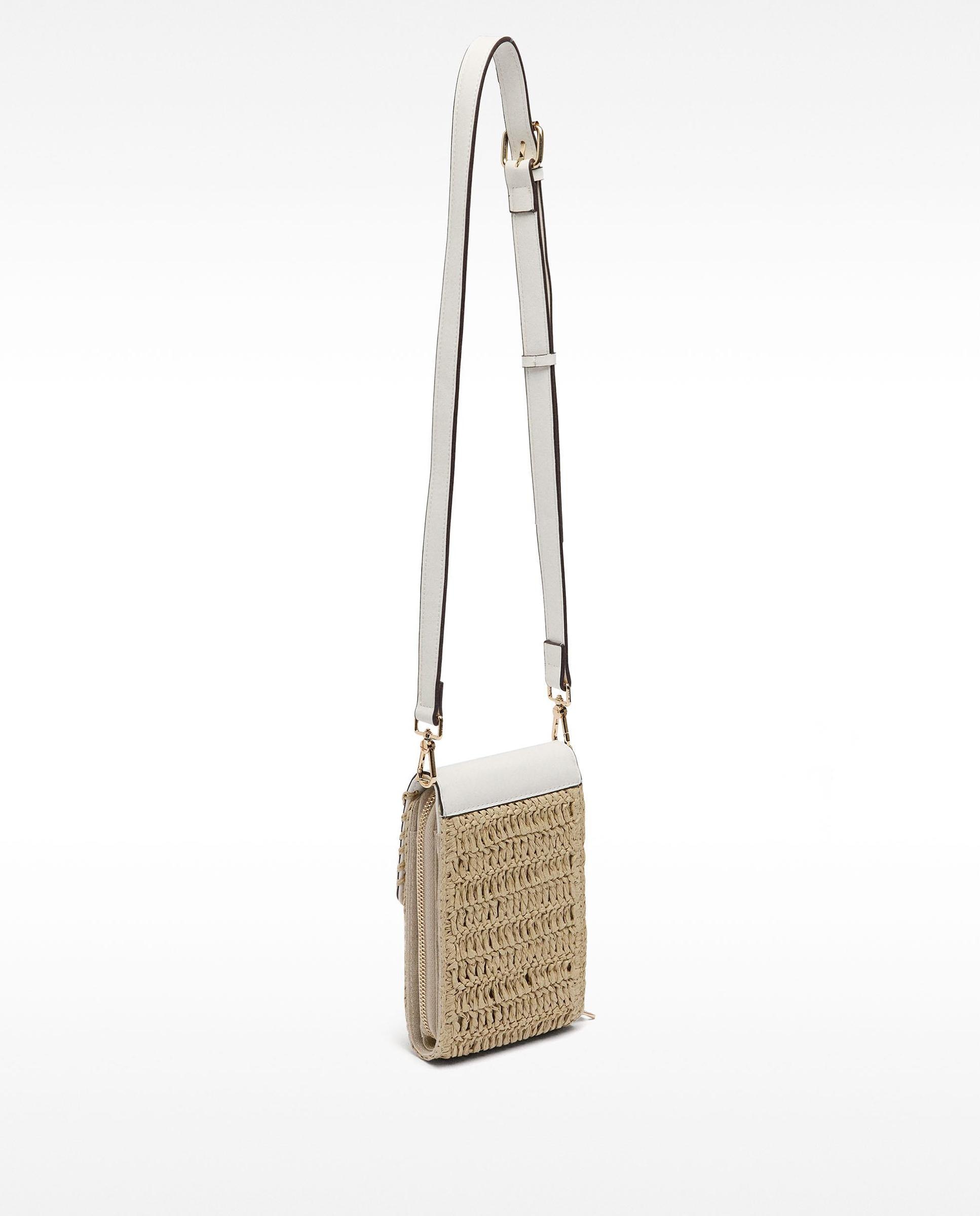 Bolso para móvil convertible a bandolera efecto rafia con cierre de cremallera en liso - Parfois - Gris claro Gris claro-2